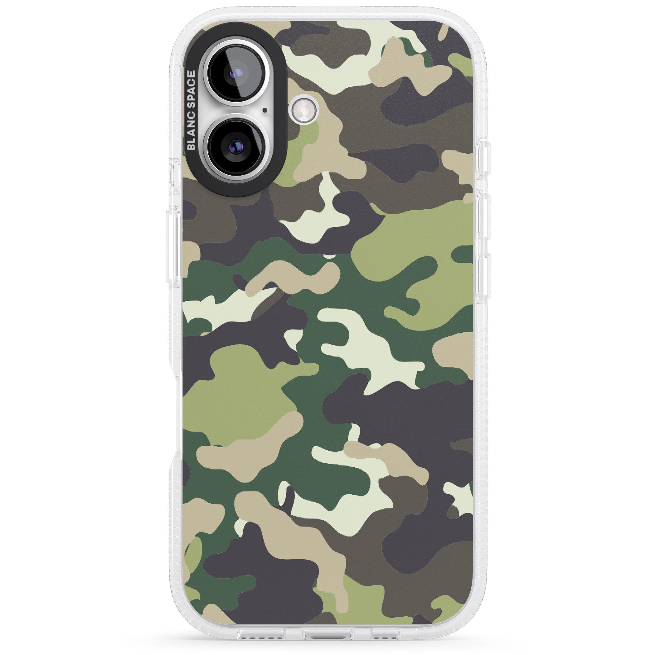 Green Camo iPhone 16 / 16 Plus Clear Case Impact Air - Blanc Space
