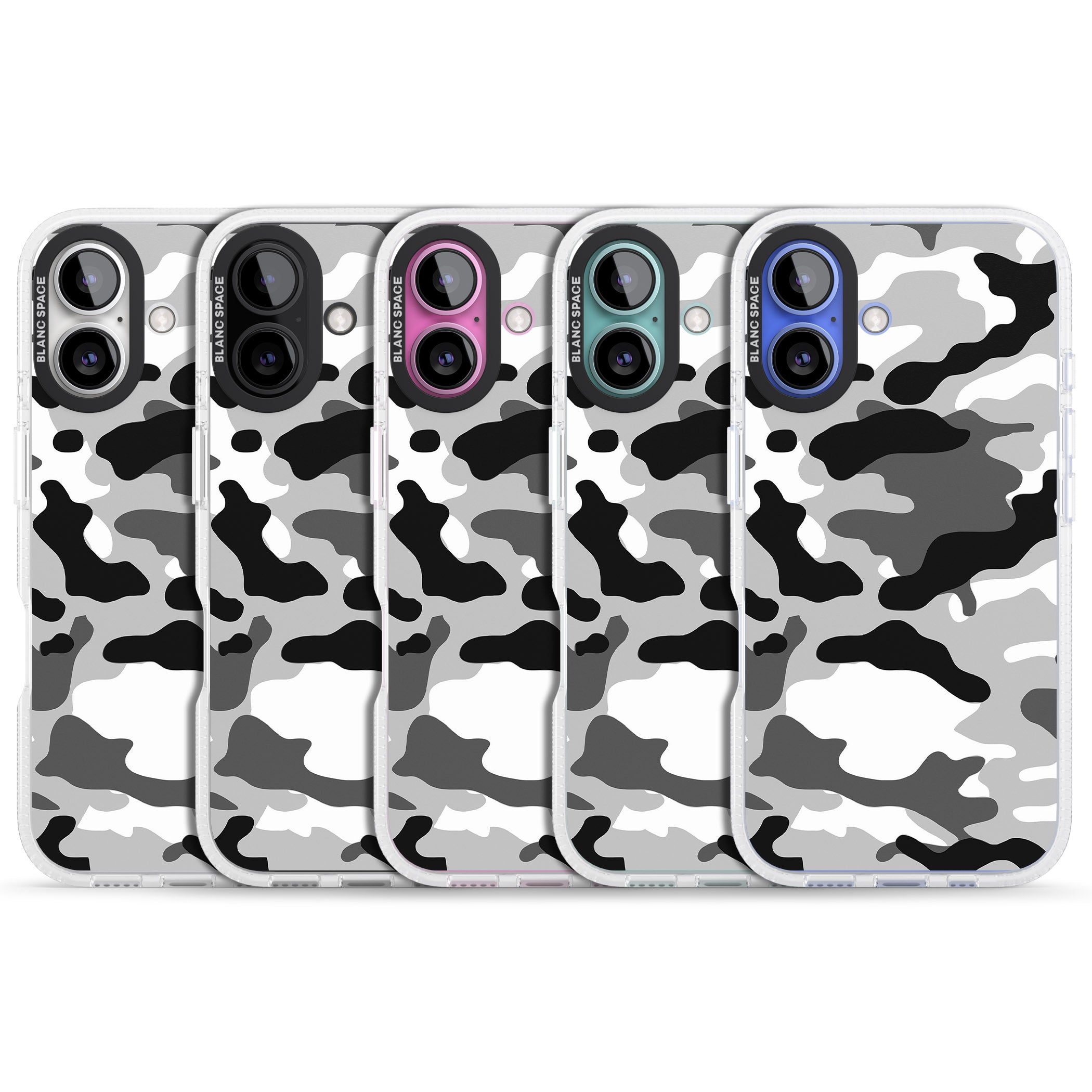 Grey Black Urban Camo iPhone 16 / 16 Plus Clear Case Impact Air - Blanc Space