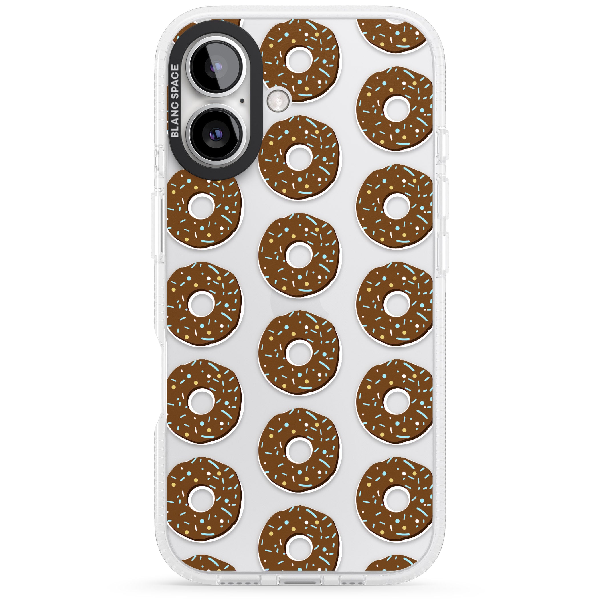 Chocolate Donut Pattern iPhone 16 / 16 Plus Clear Case Impact Air - Blanc Space