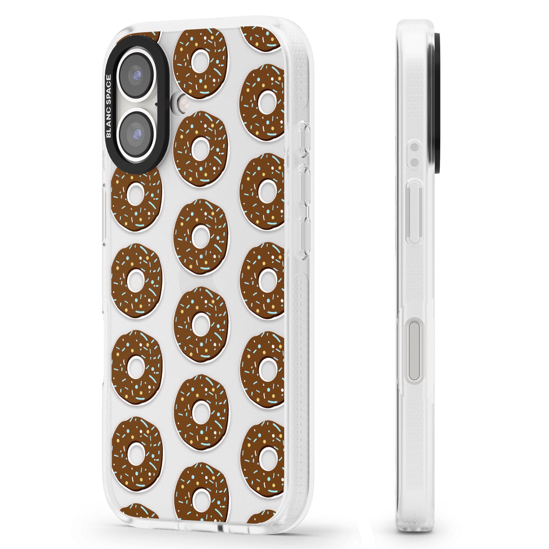 Chocolate Donut Pattern iPhone 16 / 16 Plus Clear Case Impact Air - Blanc Space