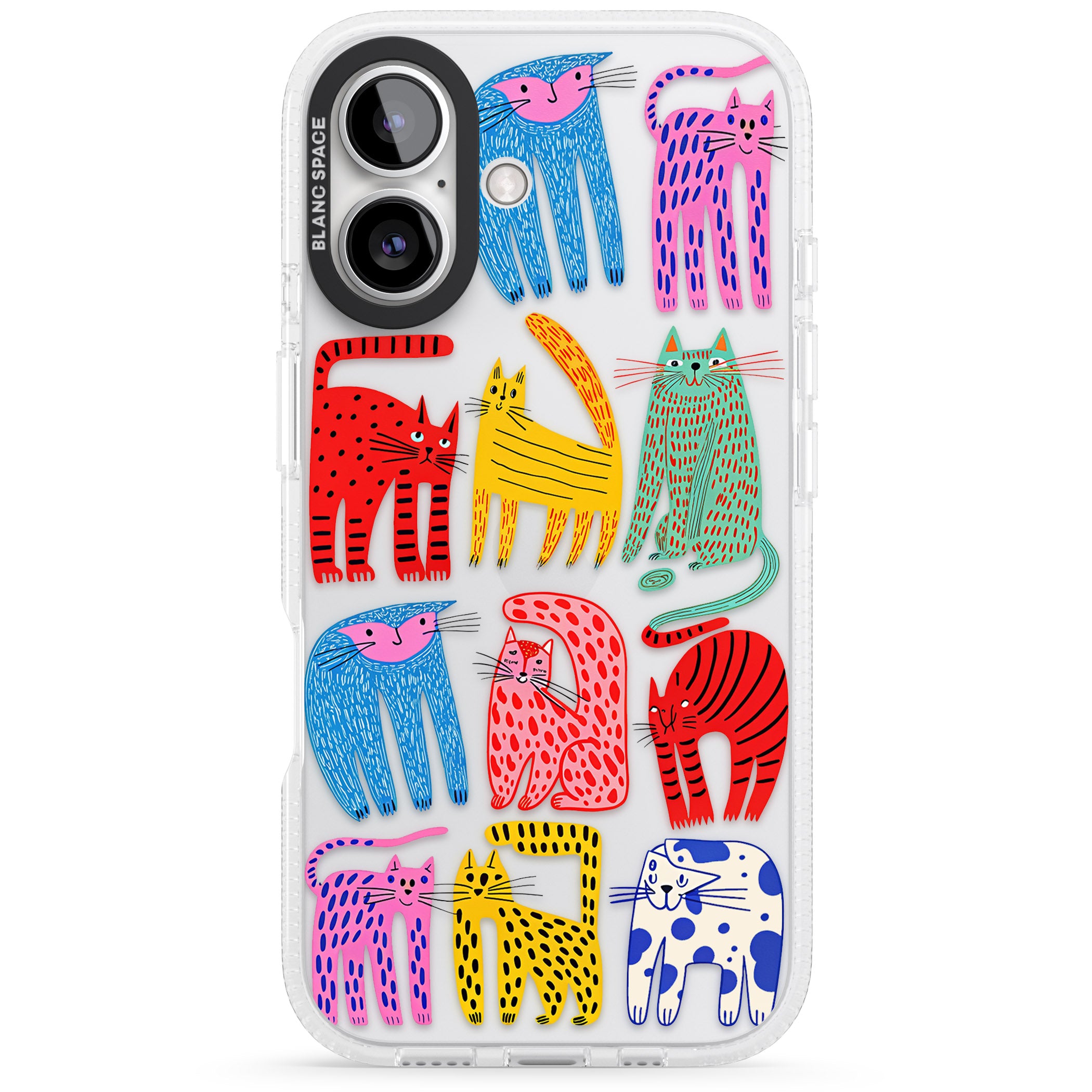 Abstract Colourful Cats iPhone 16 / 16 Plus Clear Case Impact Air - Blanc Space