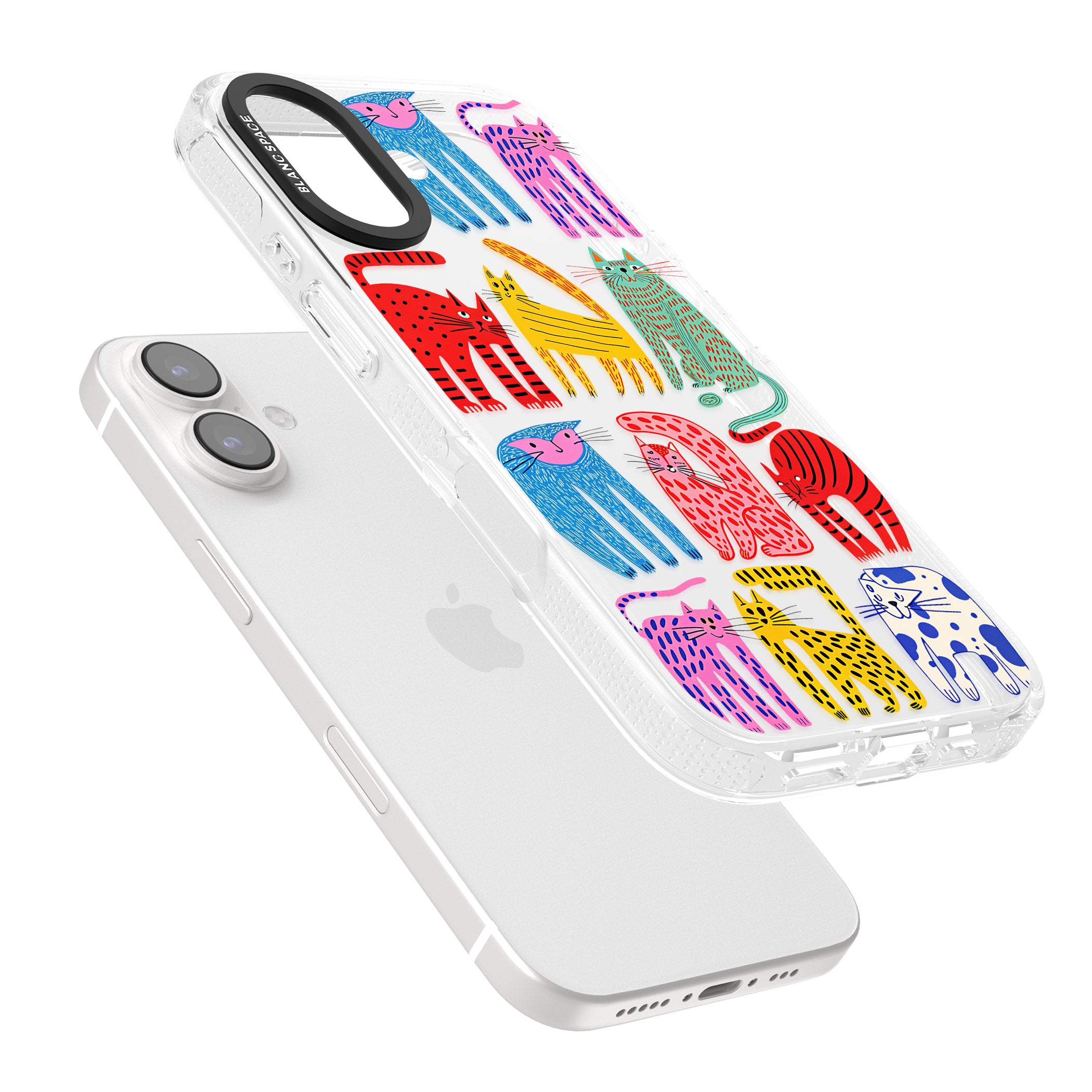 Abstract Colourful Cats iPhone 16 / 16 Plus Clear Case Impact Air - Blanc Space