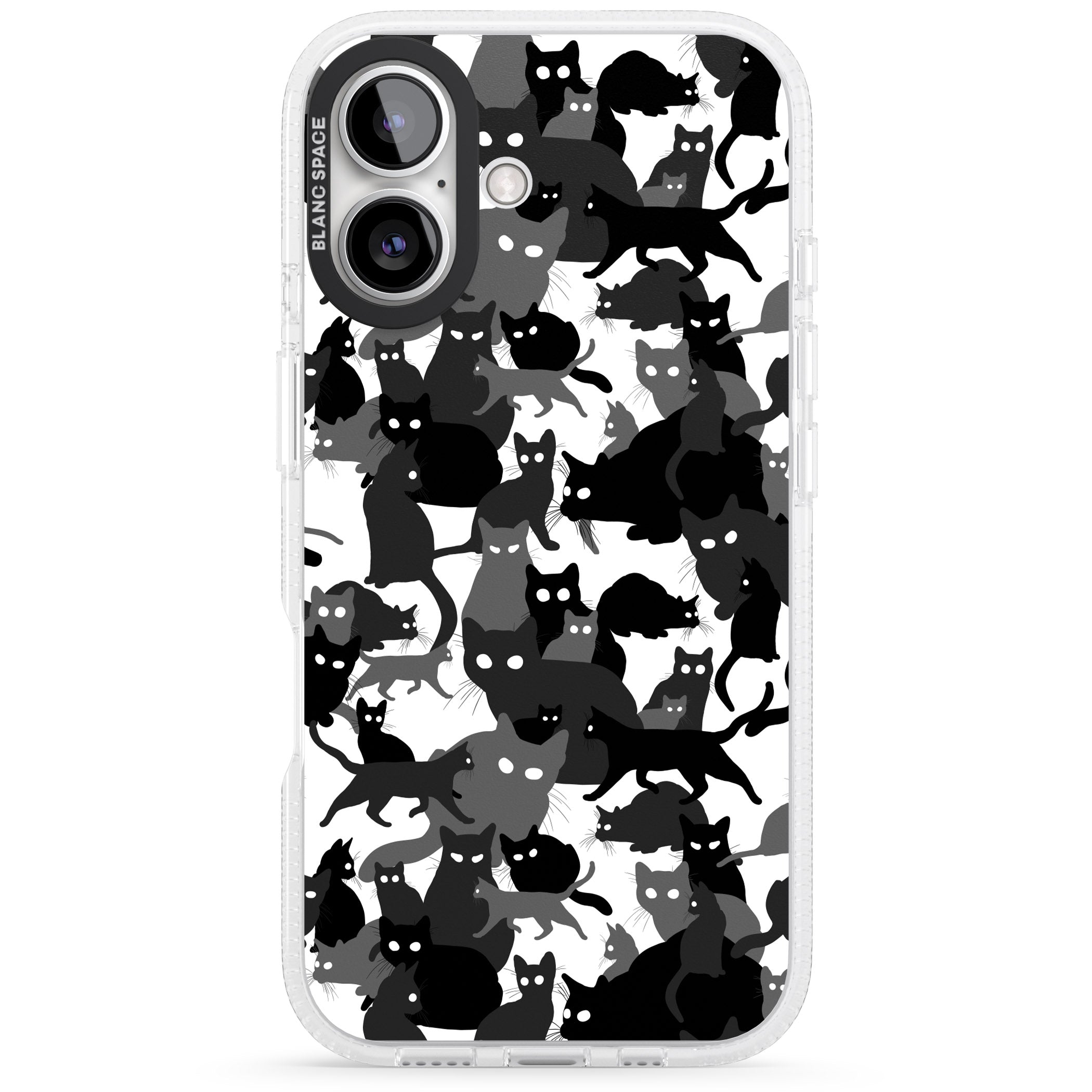 Black & White Cat Camouflage iPhone 16 / 16 Plus Clear Case Impact Air - Blanc Space