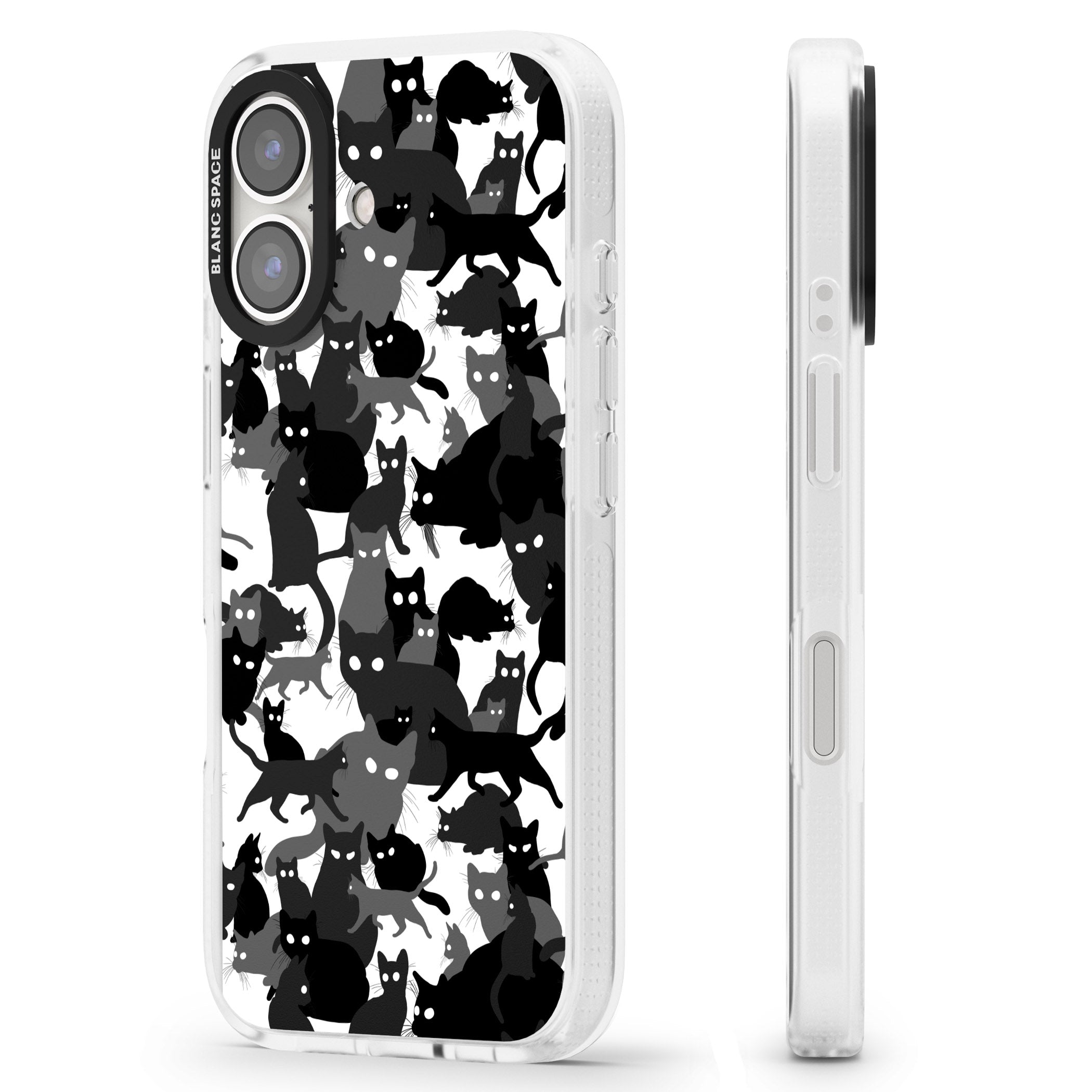 Black & White Cat Camouflage iPhone 16 / 16 Plus Clear Case Impact Air - Blanc Space