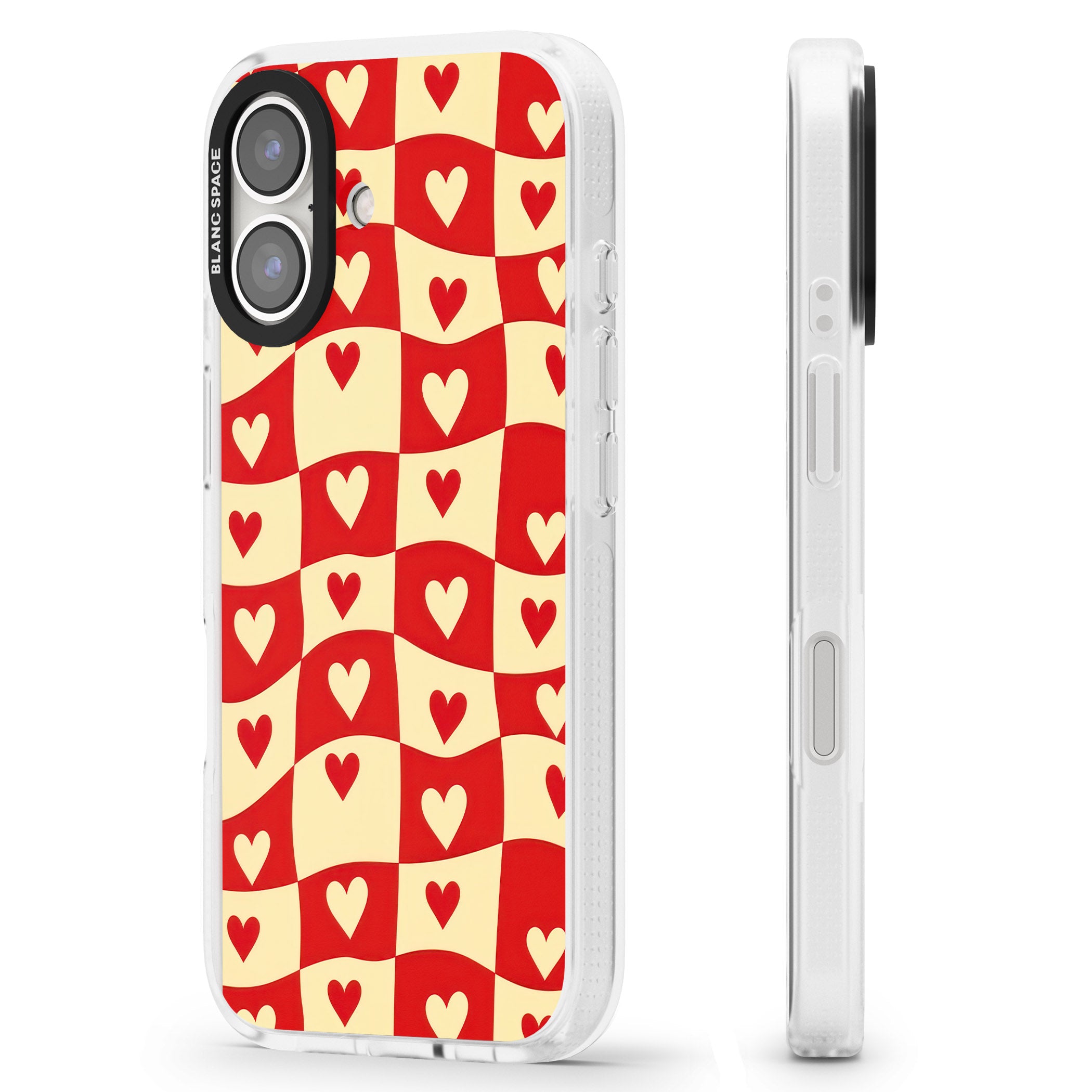 Red Wavy Checked & Hearts iPhone 16 / 16 Plus Clear Case Impact Air - Blanc Space