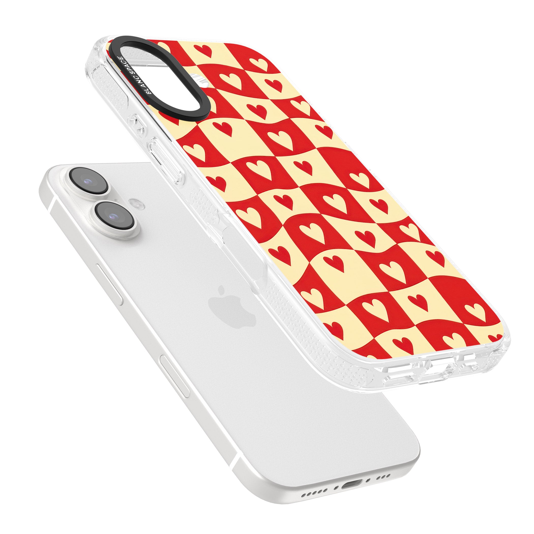 Red Wavy Checked & Hearts iPhone 16 / 16 Plus Clear Case Impact Air - Blanc Space