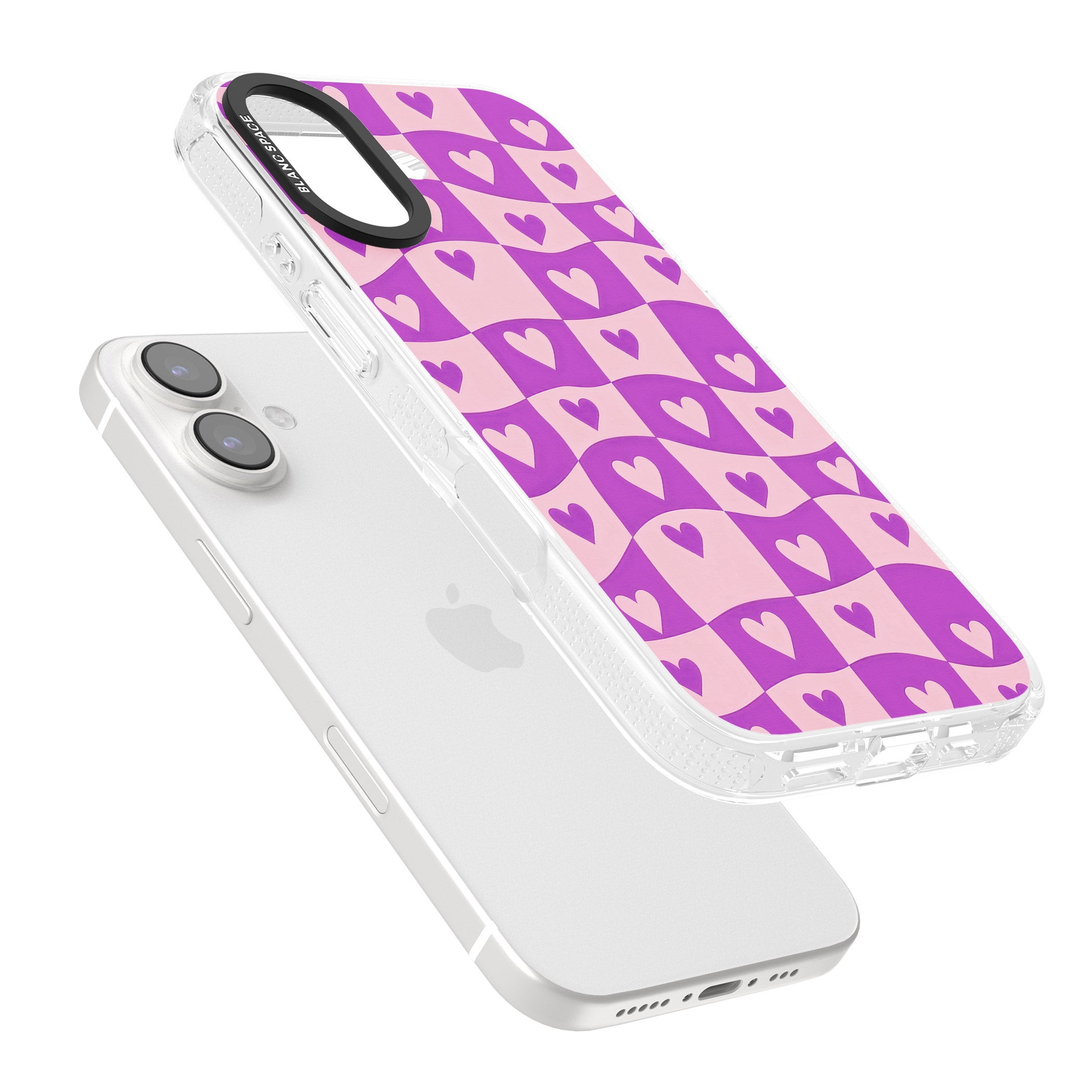 Purple Wavy Checked & Hearts iPhone 16 / 16 Plus Clear Case Impact Air - Blanc Space