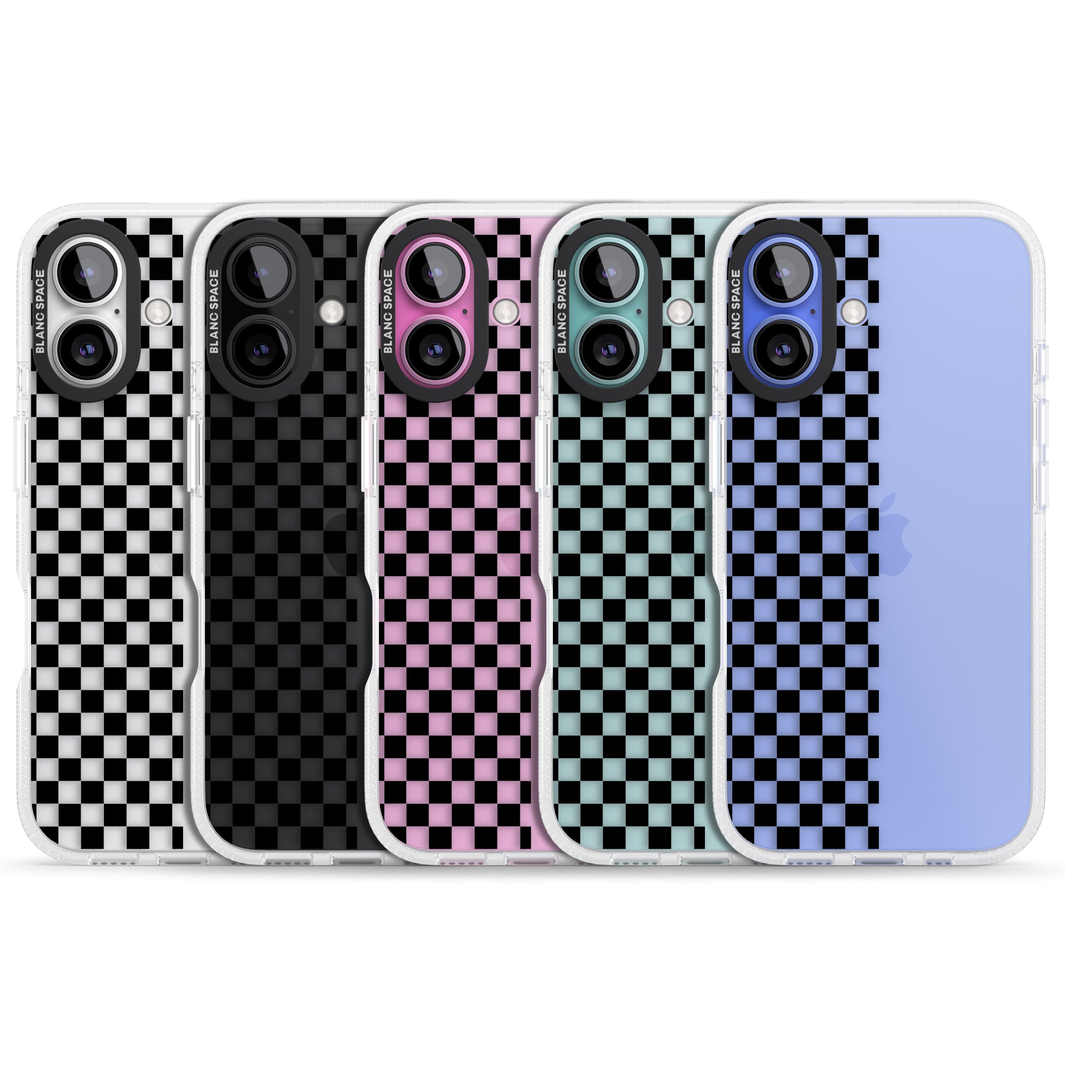 Checker: Half Black Check on Clear iPhone 16 / 16 Plus Clear Case Impact Air - Blanc Space