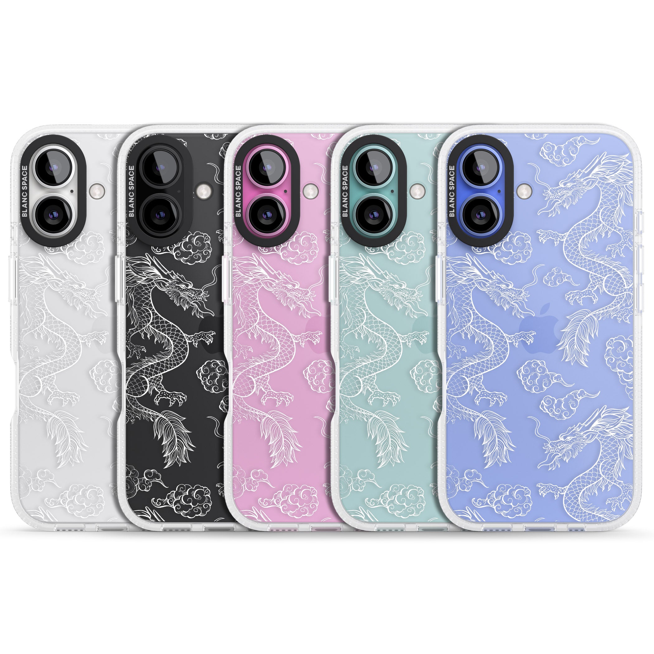White Dragon Pattern iPhone 16 / 16 Plus Clear Case Impact Air - Blanc Space