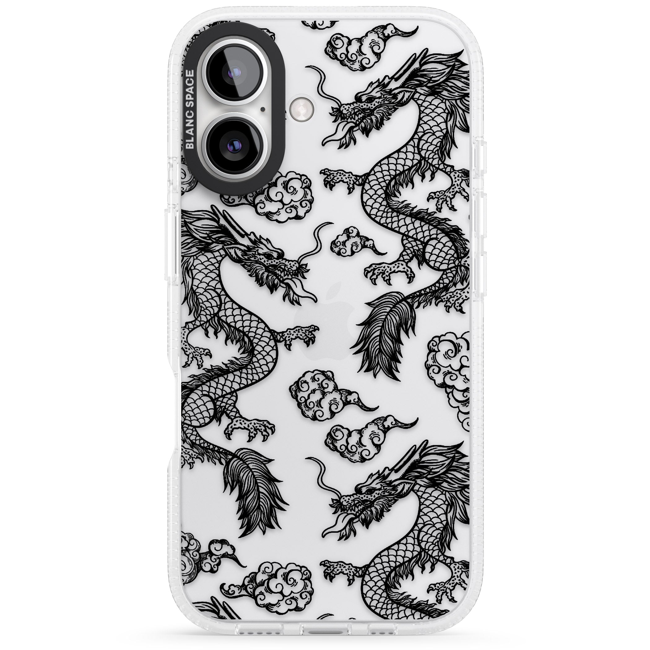 Black Dragon Pattern iPhone 16 / 16 Plus Clear Case Impact Air - Blanc Space