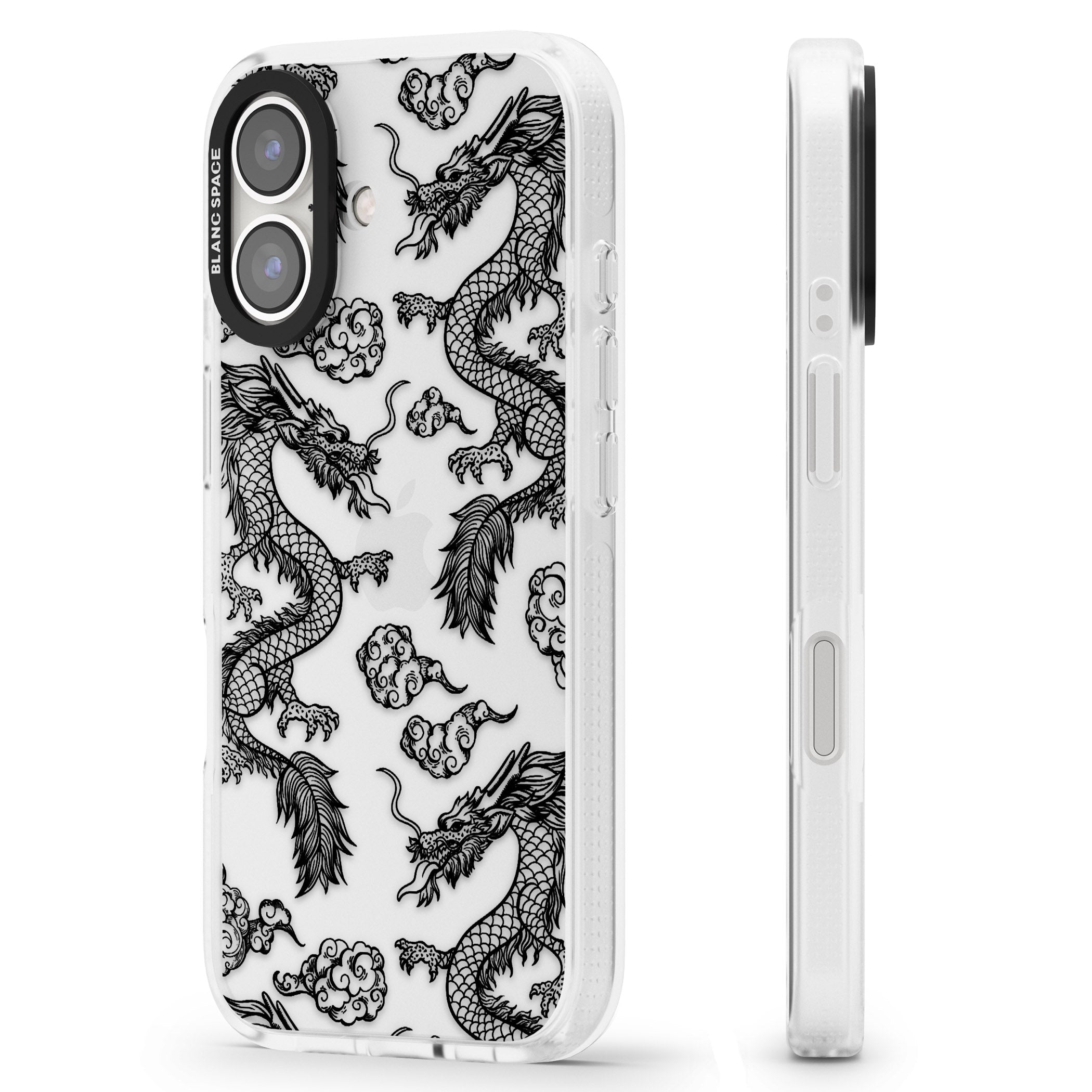 Black Dragon Pattern iPhone 16 / 16 Plus Clear Case Impact Air - Blanc Space