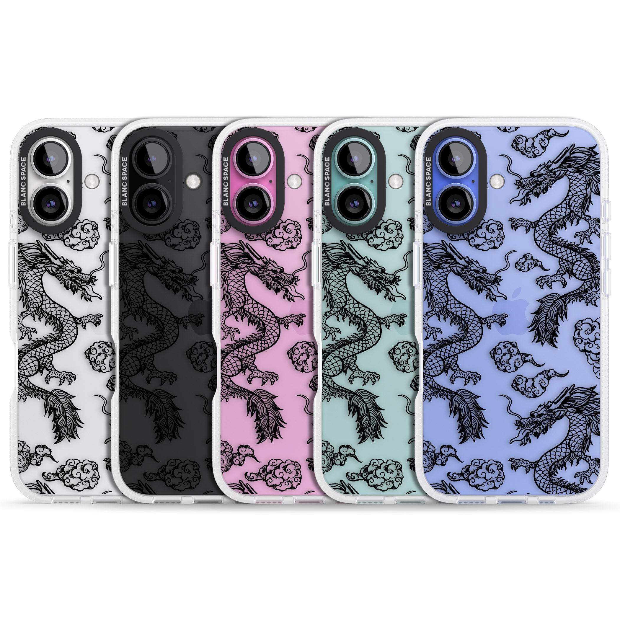 Black Dragon Pattern iPhone 16 / 16 Plus Clear Case Impact Air - Blanc Space