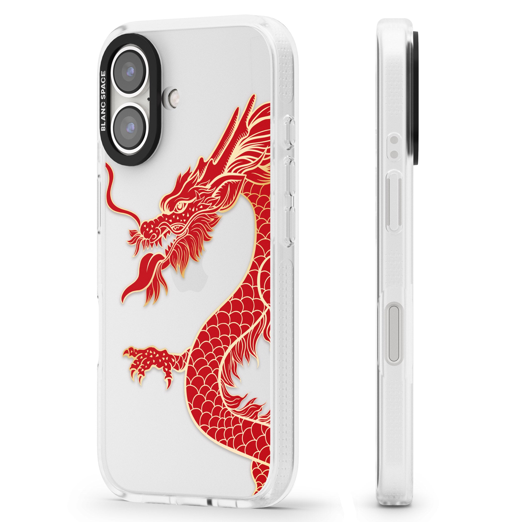 Large Red Dragon iPhone 16 / 16 Plus Clear Case Impact Air - Blanc Space