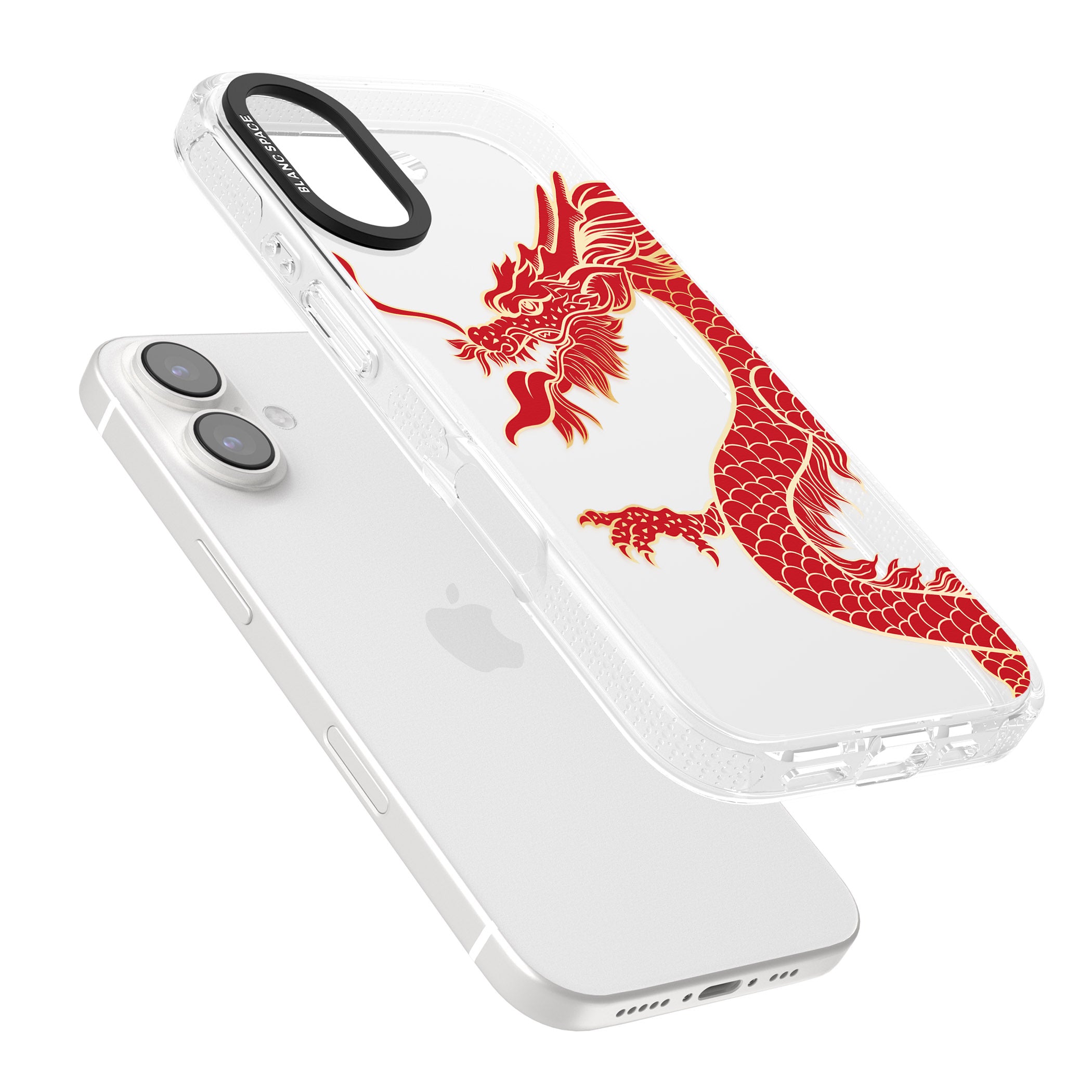 Large Red Dragon iPhone 16 / 16 Plus Clear Case Impact Air - Blanc Space