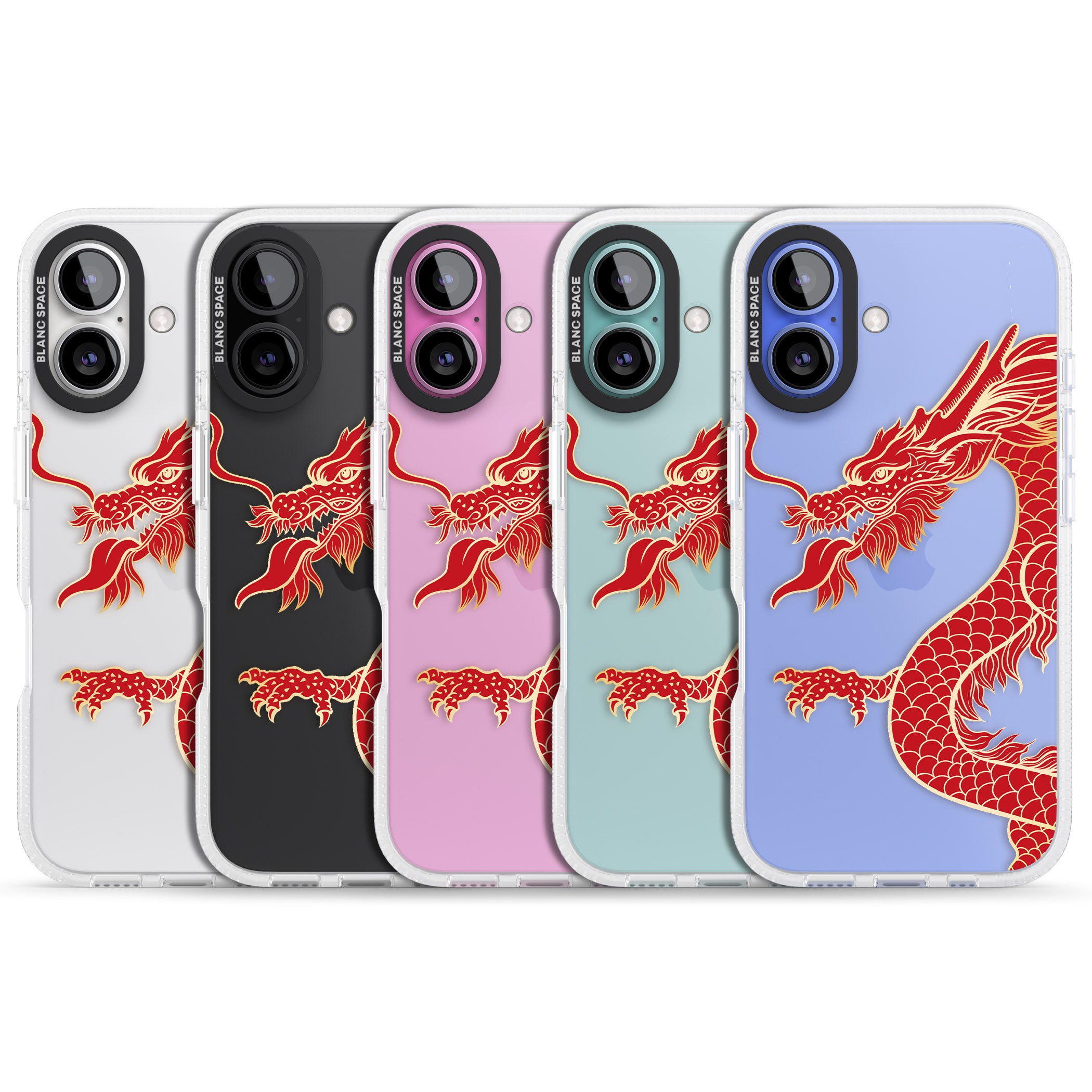 Large Red Dragon iPhone 16 / 16 Plus Clear Case Impact Air - Blanc Space