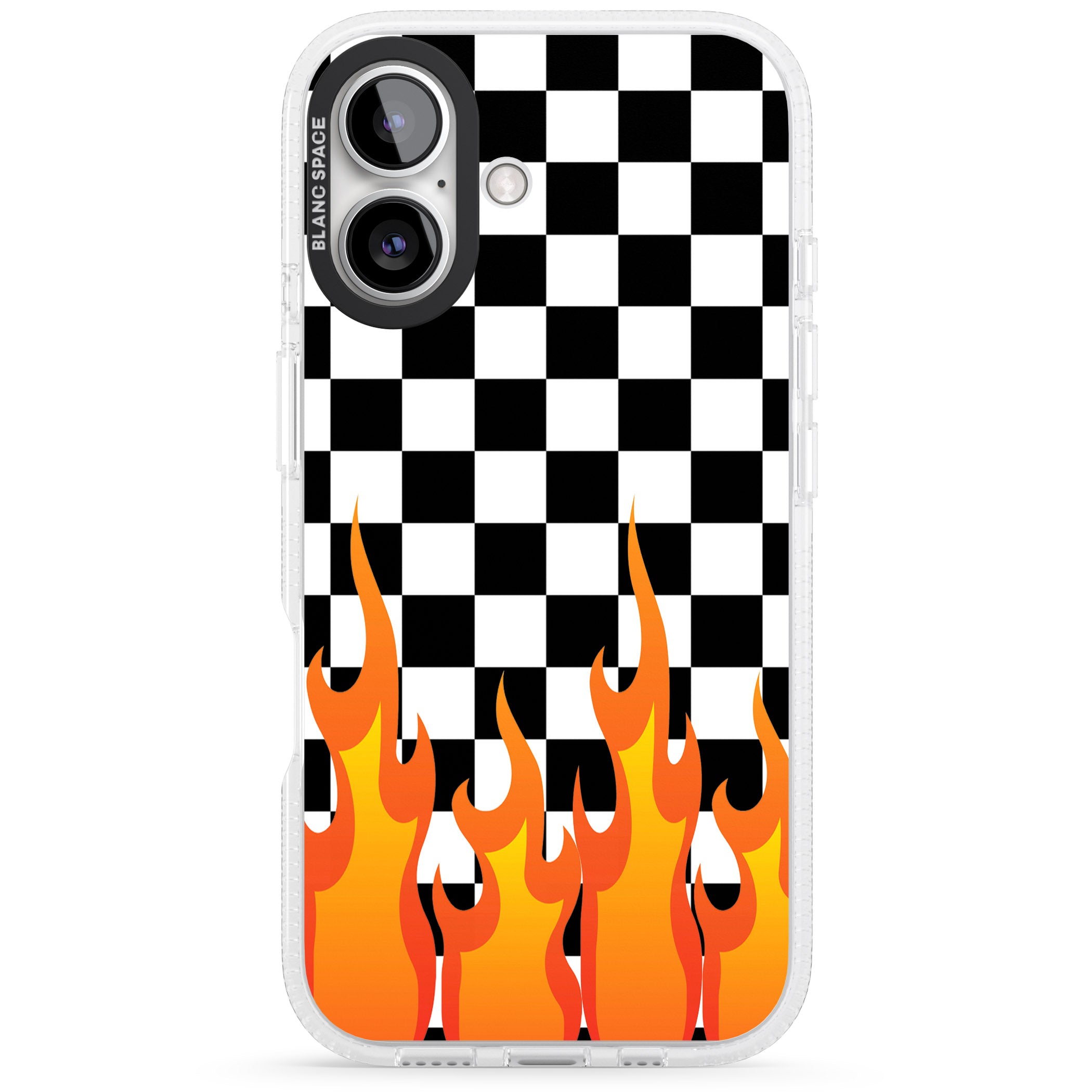 Checkered Fire iPhone 16 / 16 Plus Clear Case Impact Air - Blanc Space