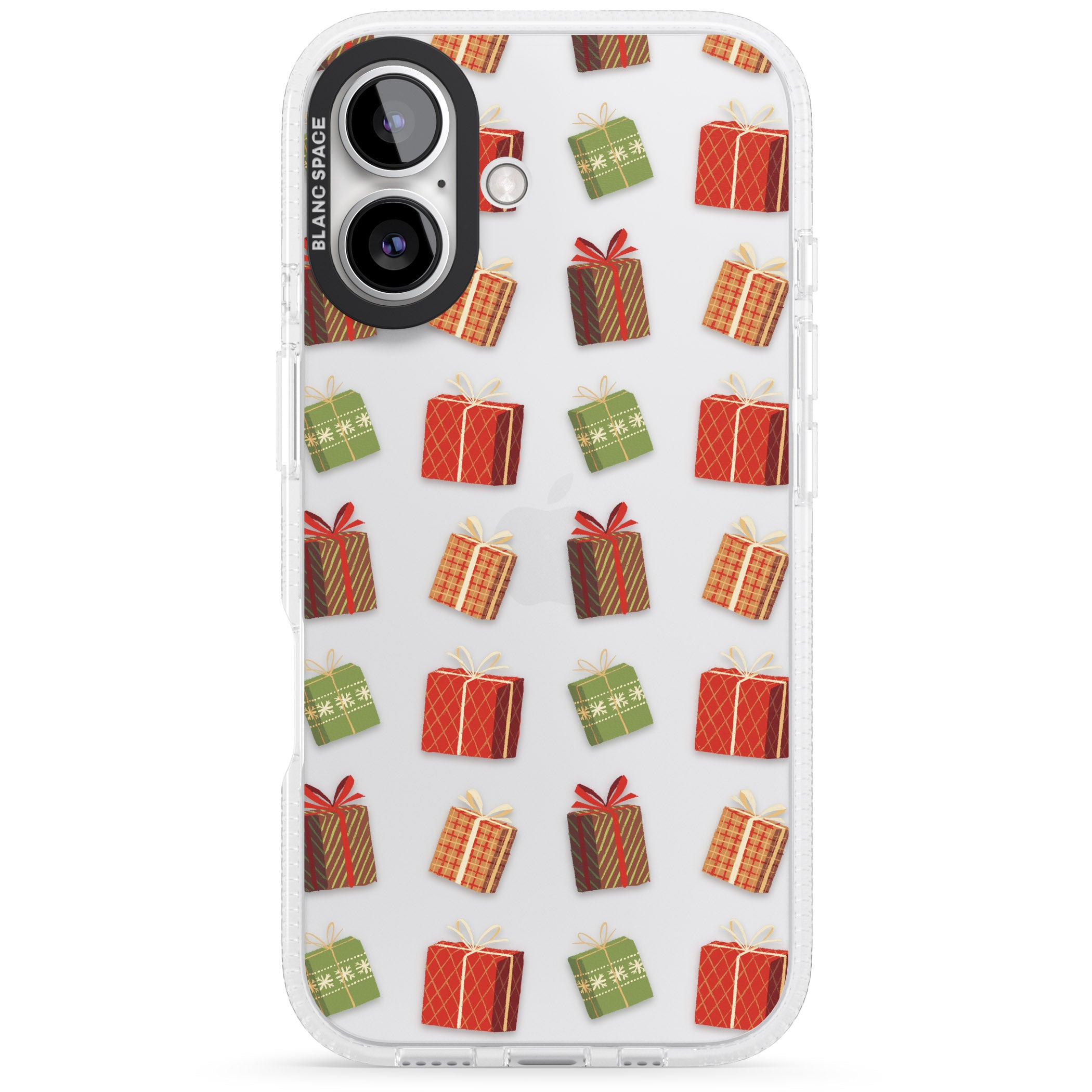 Christmas Presents Pattern iPhone 16 / 16 Plus Clear Case Impact Air - Blanc Space