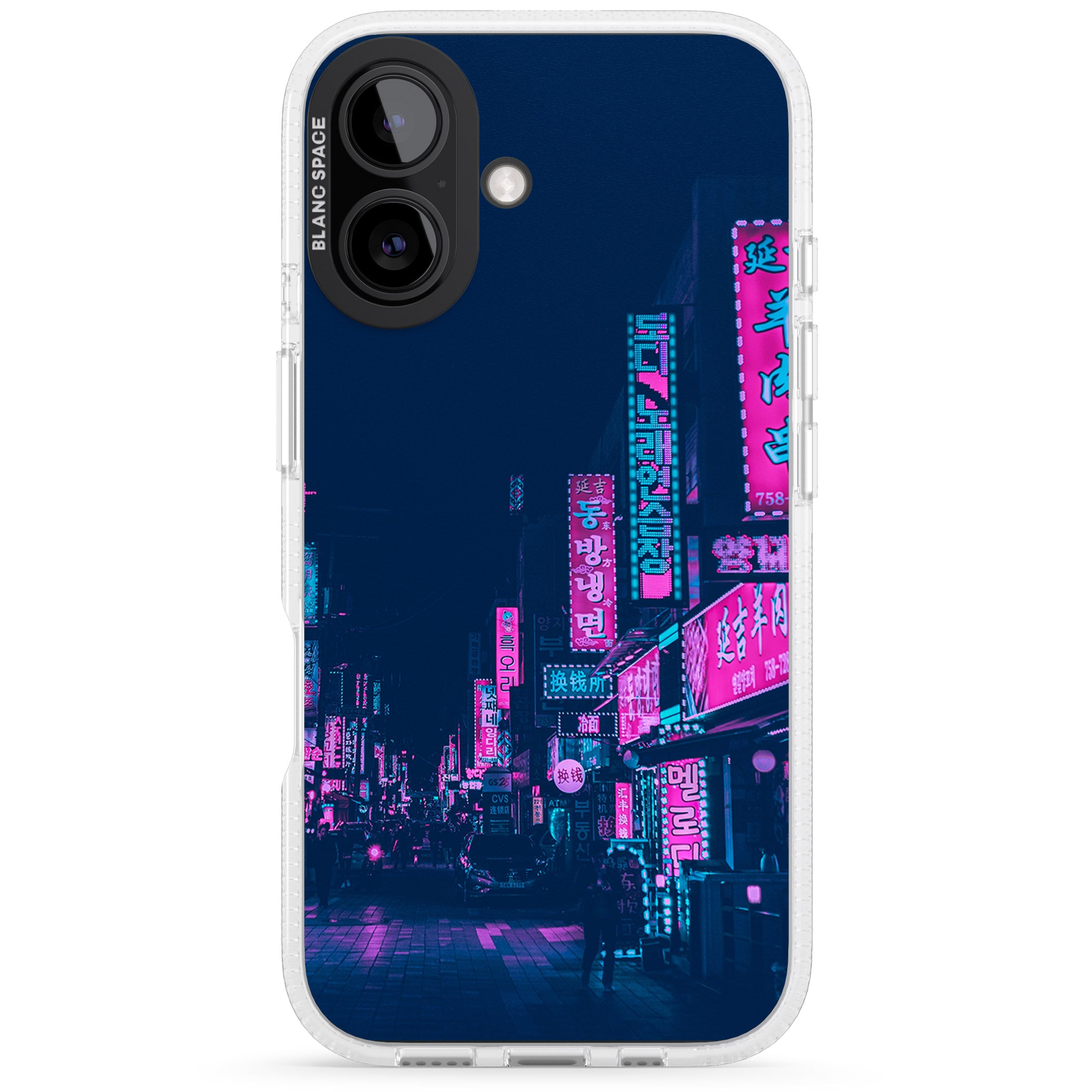 Pink & Turquoise - Neon Cities iPhone 16 / 16 Plus Clear Case Impact Air - Blanc Space