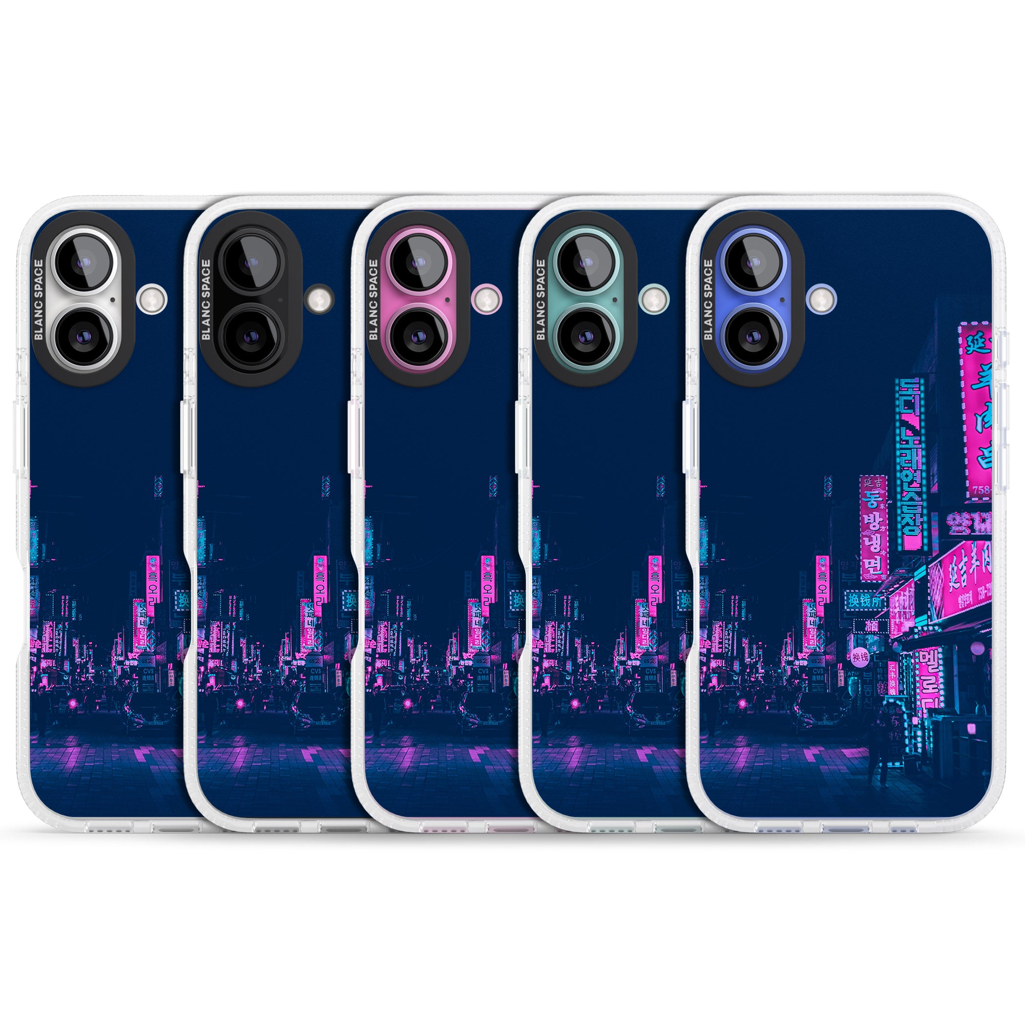 Pink & Turquoise - Neon Cities iPhone 16 / 16 Plus Clear Case Impact Air - Blanc Space