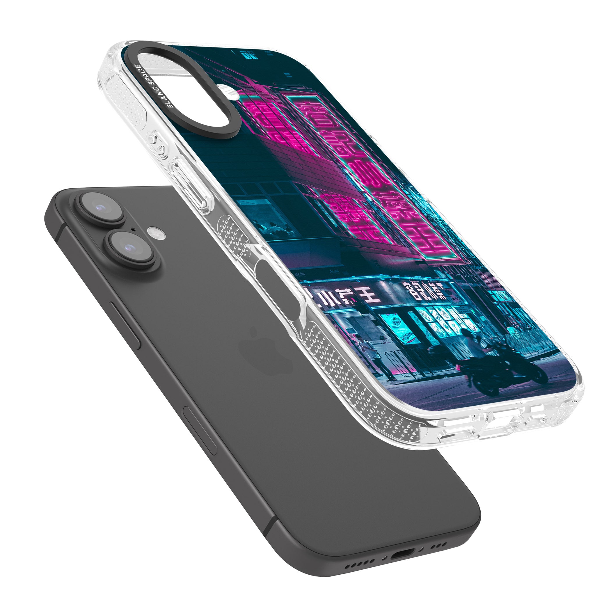 Motorcylist & Signs - Neon Cities Photographs iPhone 16 / 16 Plus Clear Case Impact Air - Blanc Space