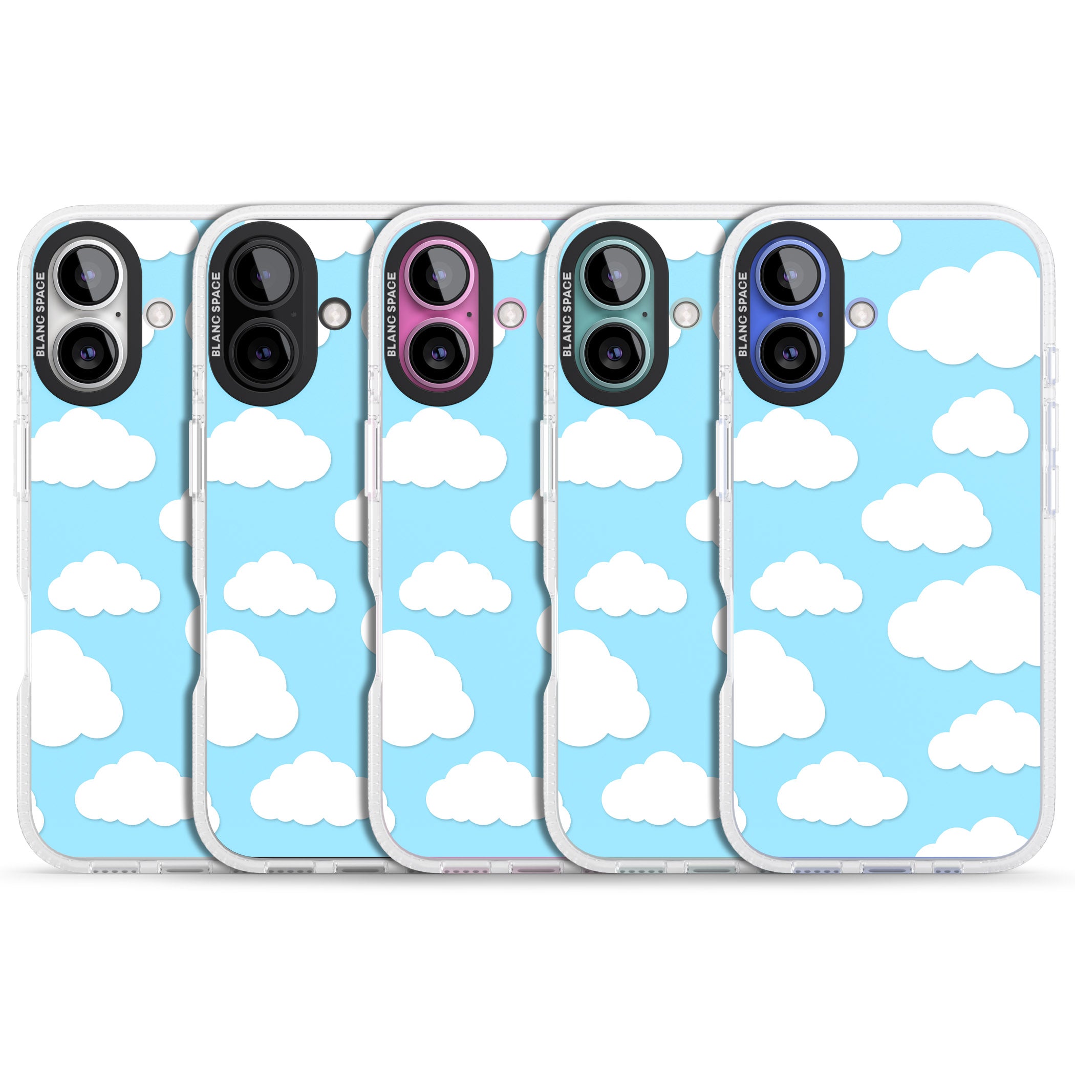 Blue Sky & Clouds Pattern iPhone 16 / 16 Plus Clear Case Impact Air - Blanc Space