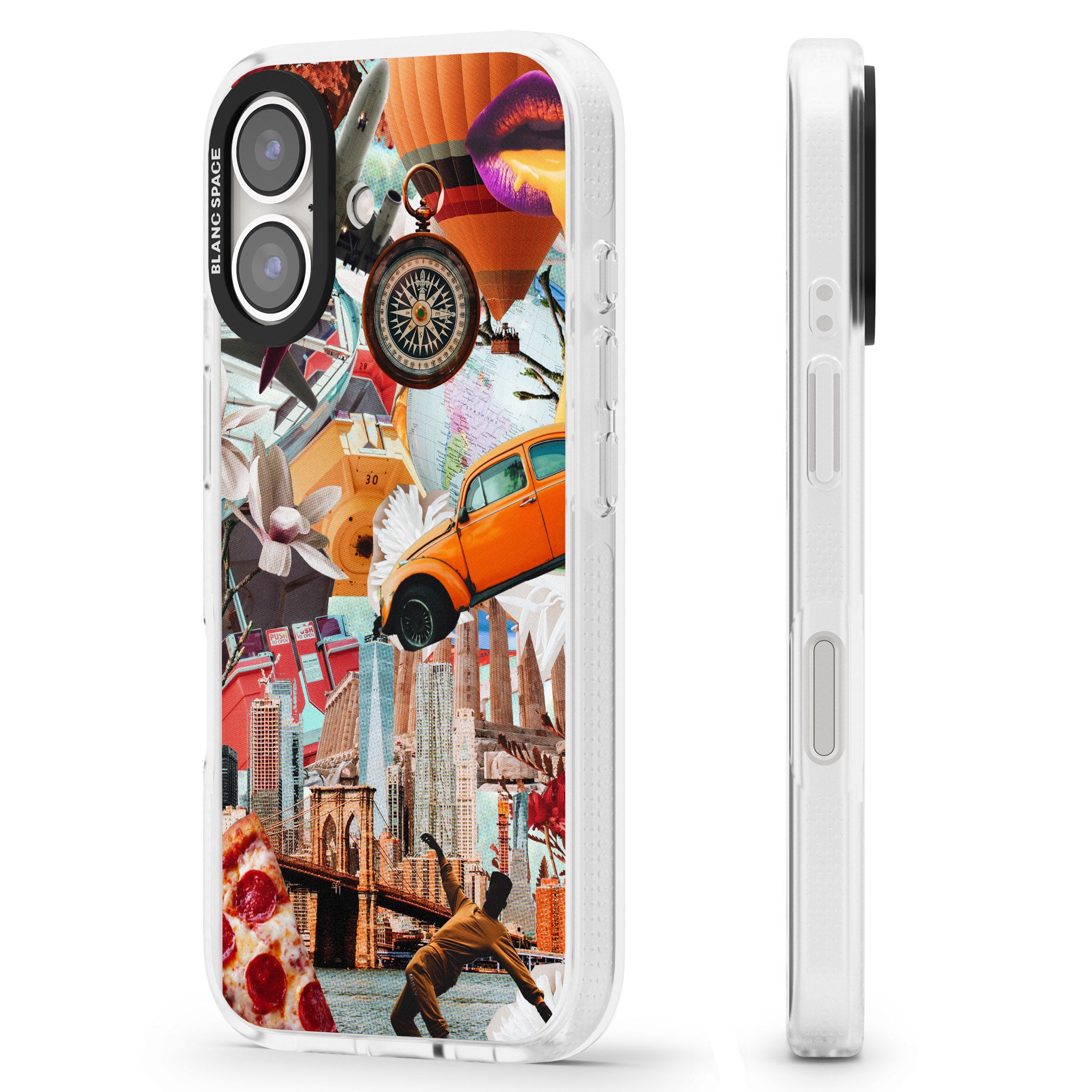 Vintage Collage: New York Mix iPhone 16 / 16 Plus Clear Case Impact Air - Blanc Space