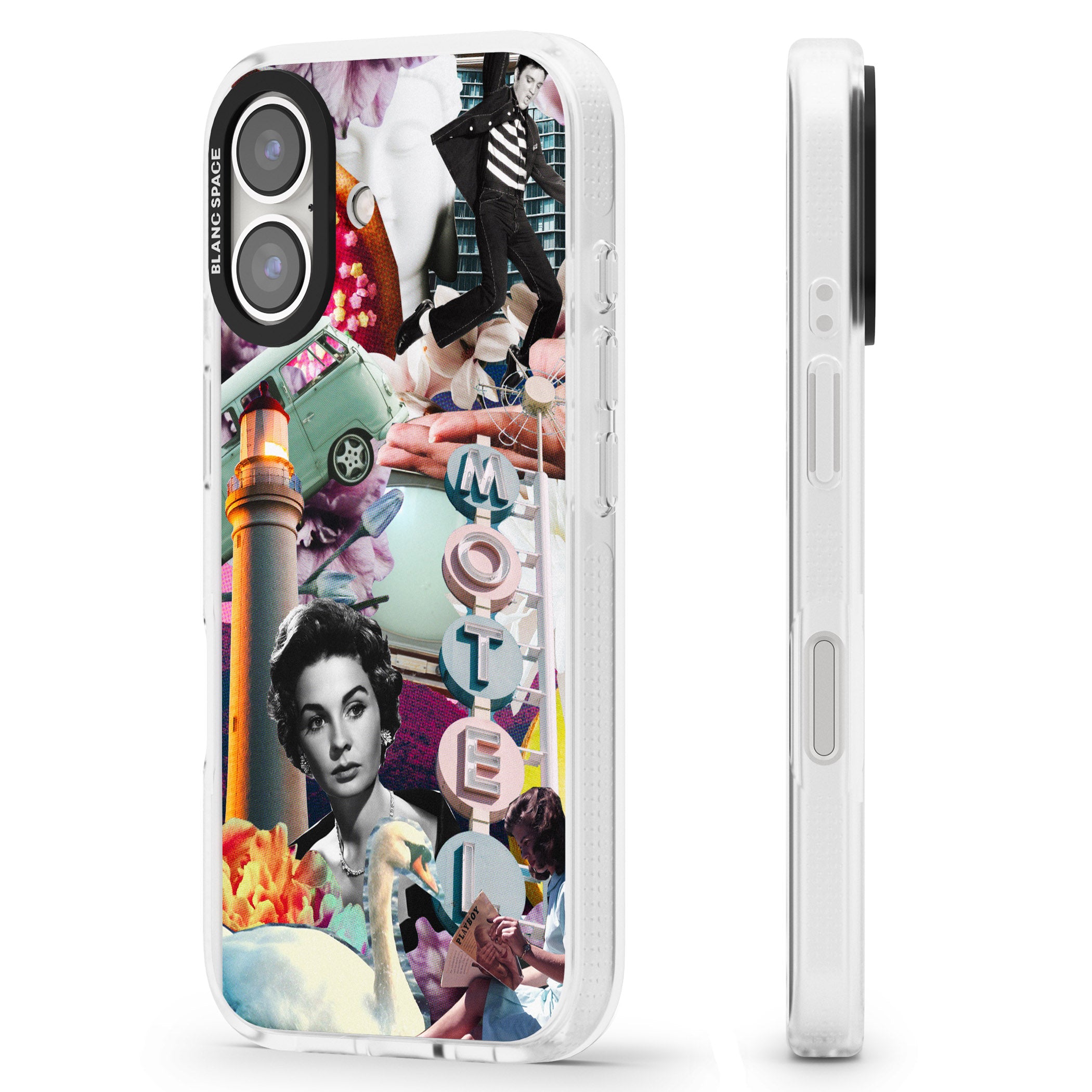 Vintage Collage: Retro Motel iPhone 16 / 16 Plus Clear Case Impact Air - Blanc Space