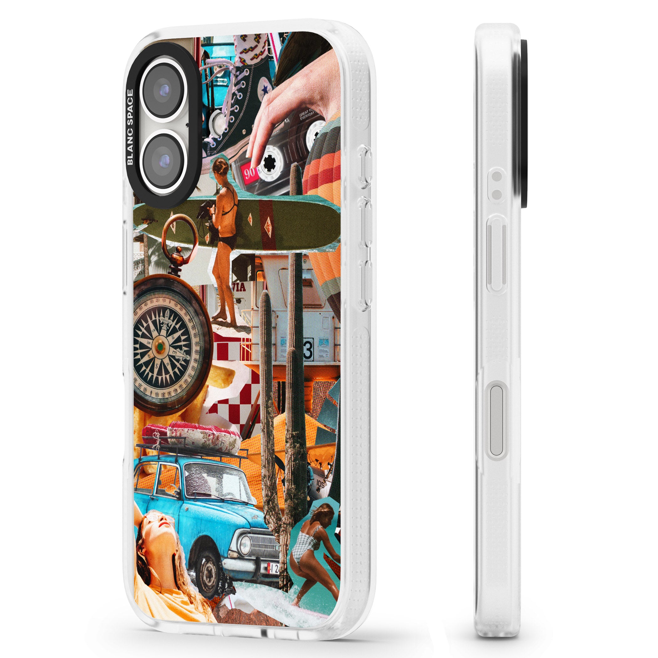 Vintage Collage: Road Trip iPhone 16 / 16 Plus Clear Case Impact Air - Blanc Space