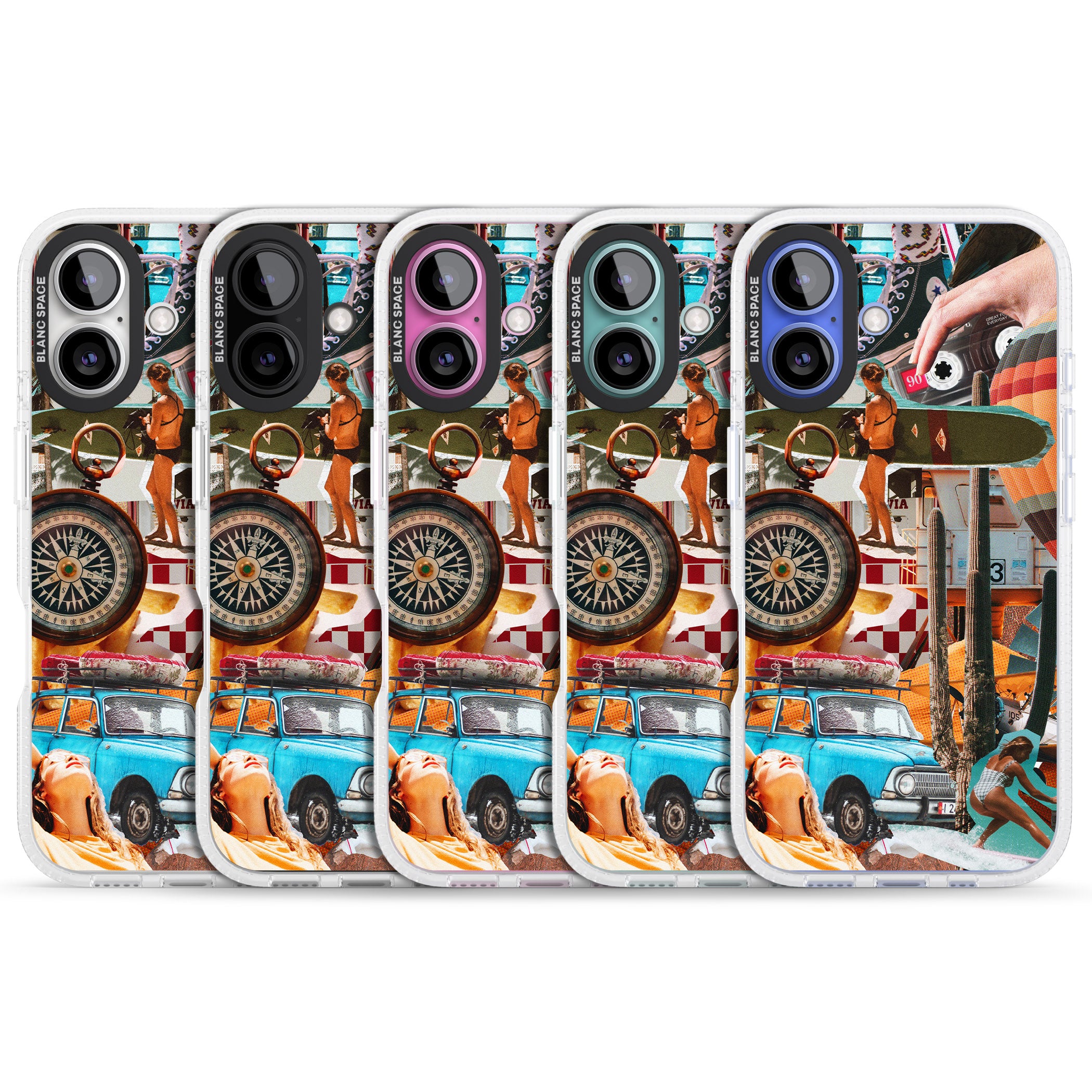 Vintage Collage: Road Trip iPhone 16 / 16 Plus Clear Case Impact Air - Blanc Space
