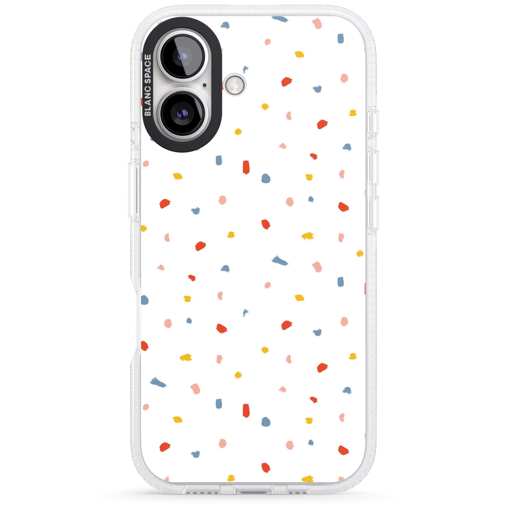 Confetti Print on Solid White iPhone 16 / 16 Plus Clear Case Impact Air - Blanc Space