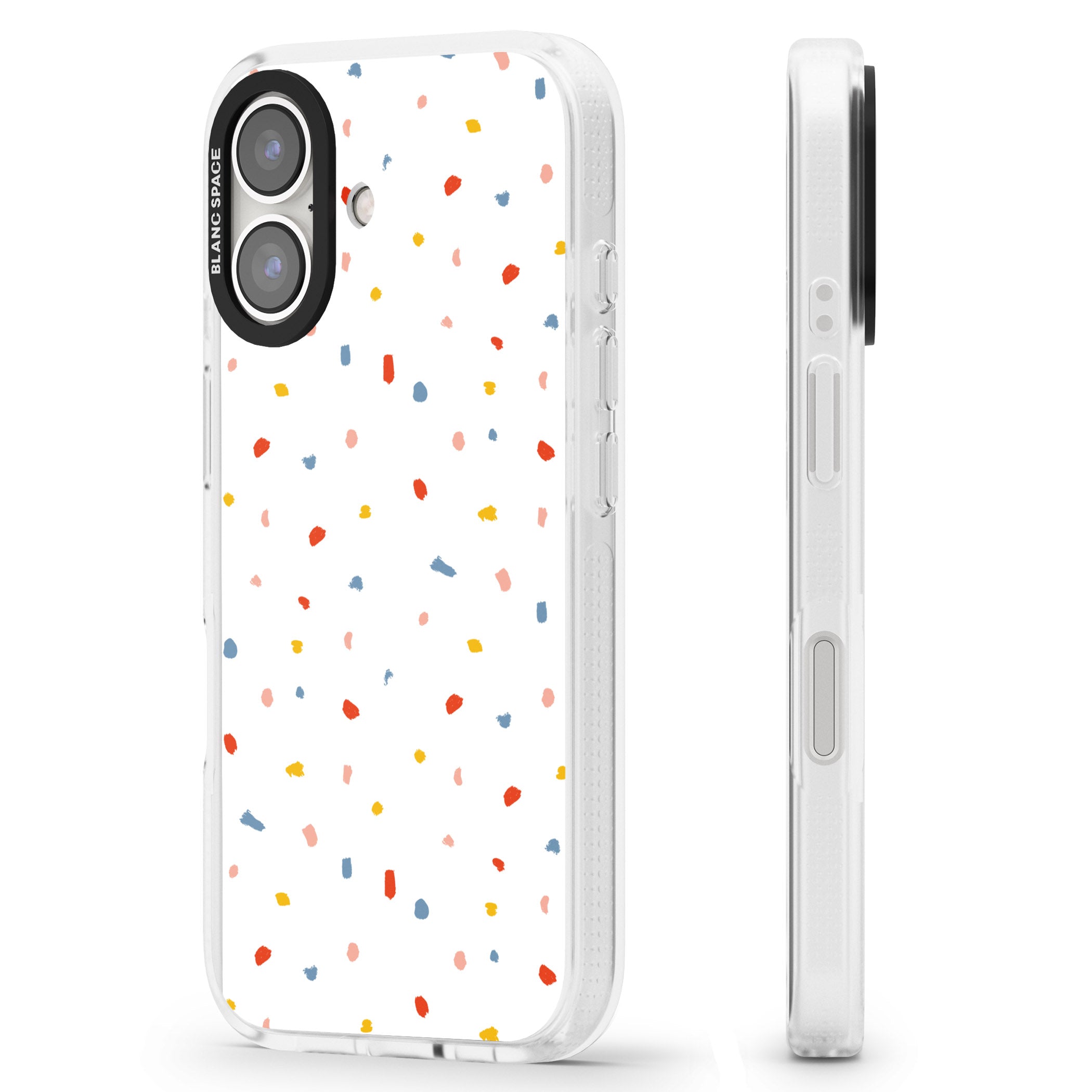Confetti Print on Solid White iPhone 16 / 16 Plus Clear Case Impact Air - Blanc Space