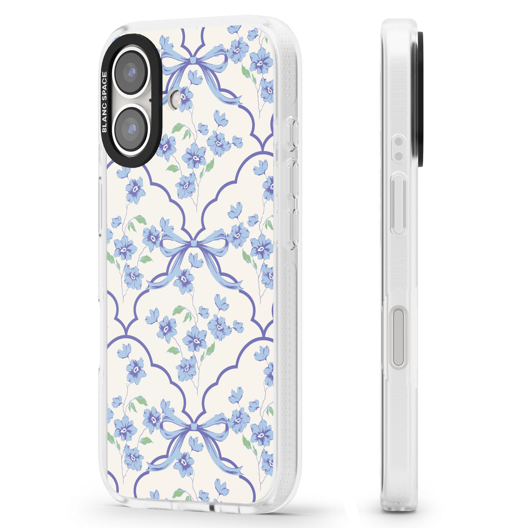 Blue Cottage Floral iPhone 16 / 16 Plus Clear Case Impact Air - Blanc Space