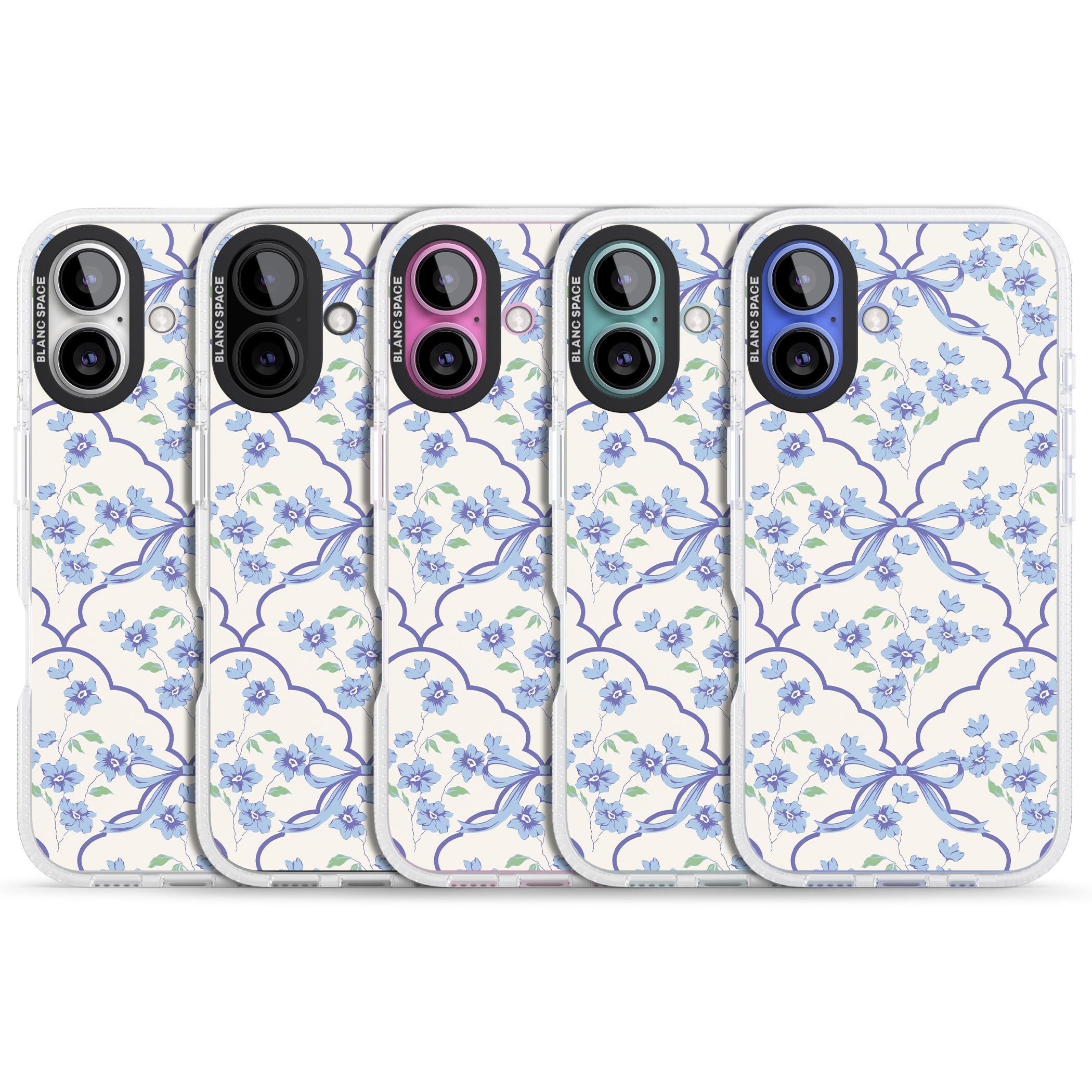 Blue Cottage Floral iPhone 16 / 16 Plus Clear Case Impact Air - Blanc Space