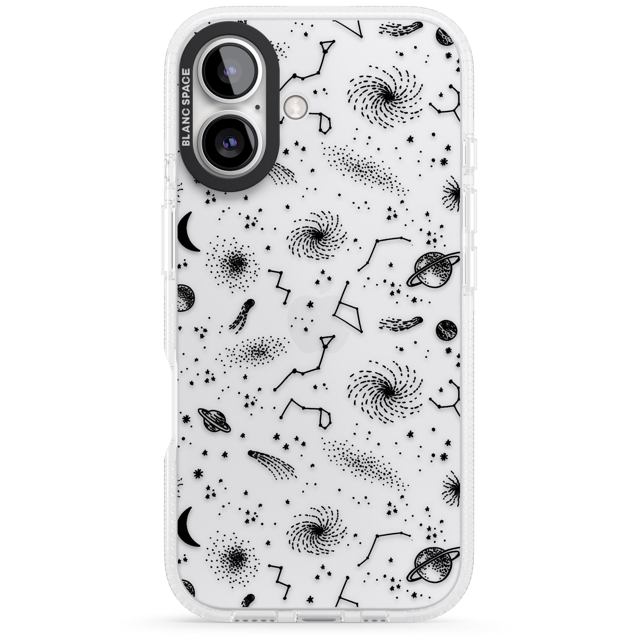 Mixed Galaxy Pattern iPhone 16 / 16 Plus Clear Case Impact Air - Blanc Space
