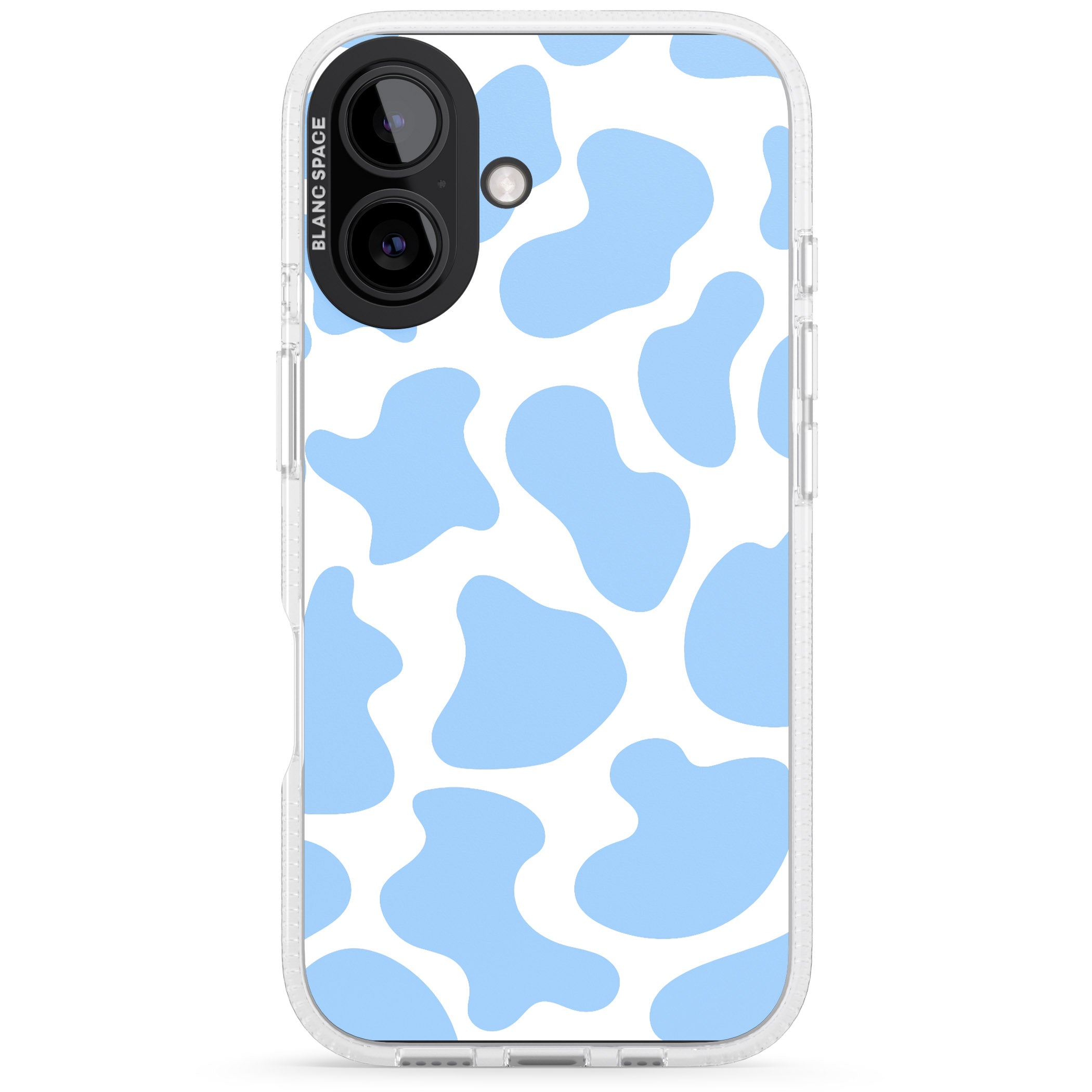 Blue and White Cow Print iPhone 16 / 16 Plus Clear Case Impact Air - Blanc Space