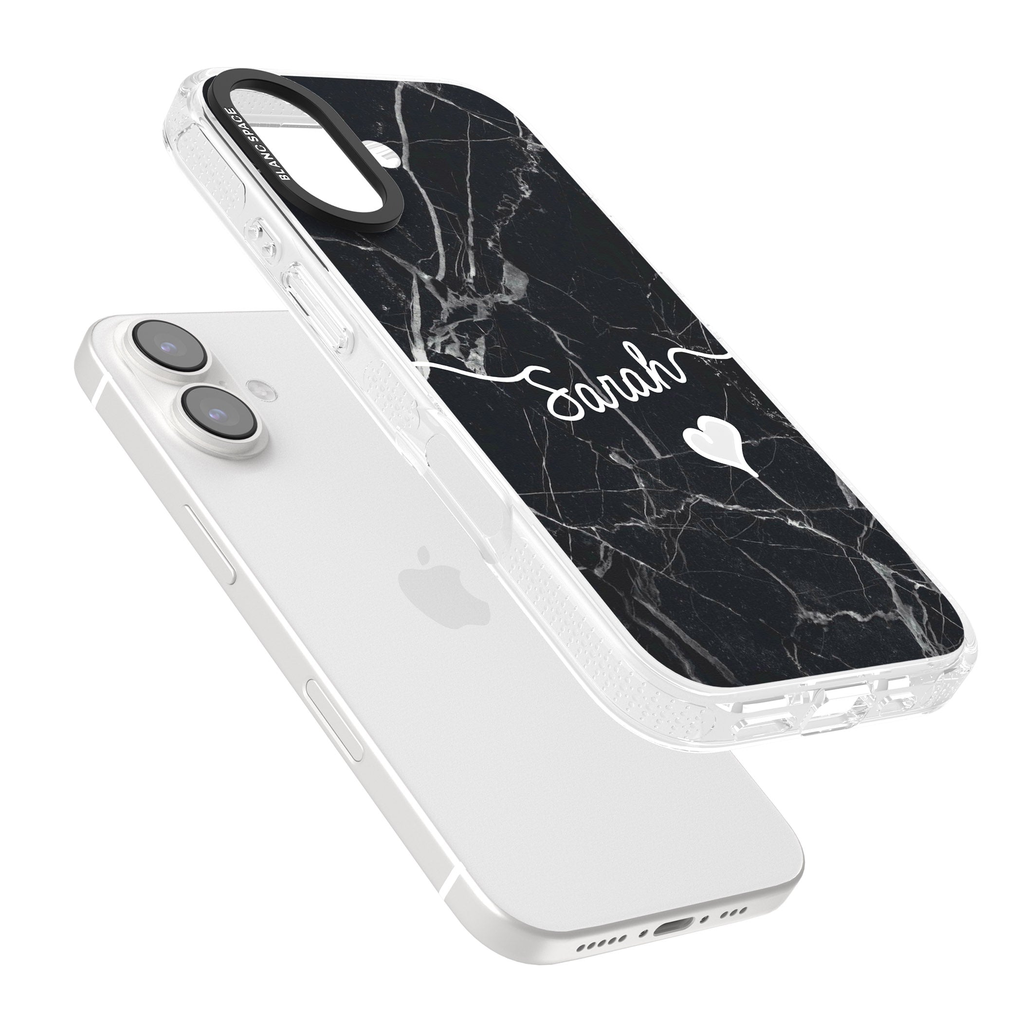 Black Marble iPhone 16 / 16 Plus Clear Case Impact Air - Blanc Space
