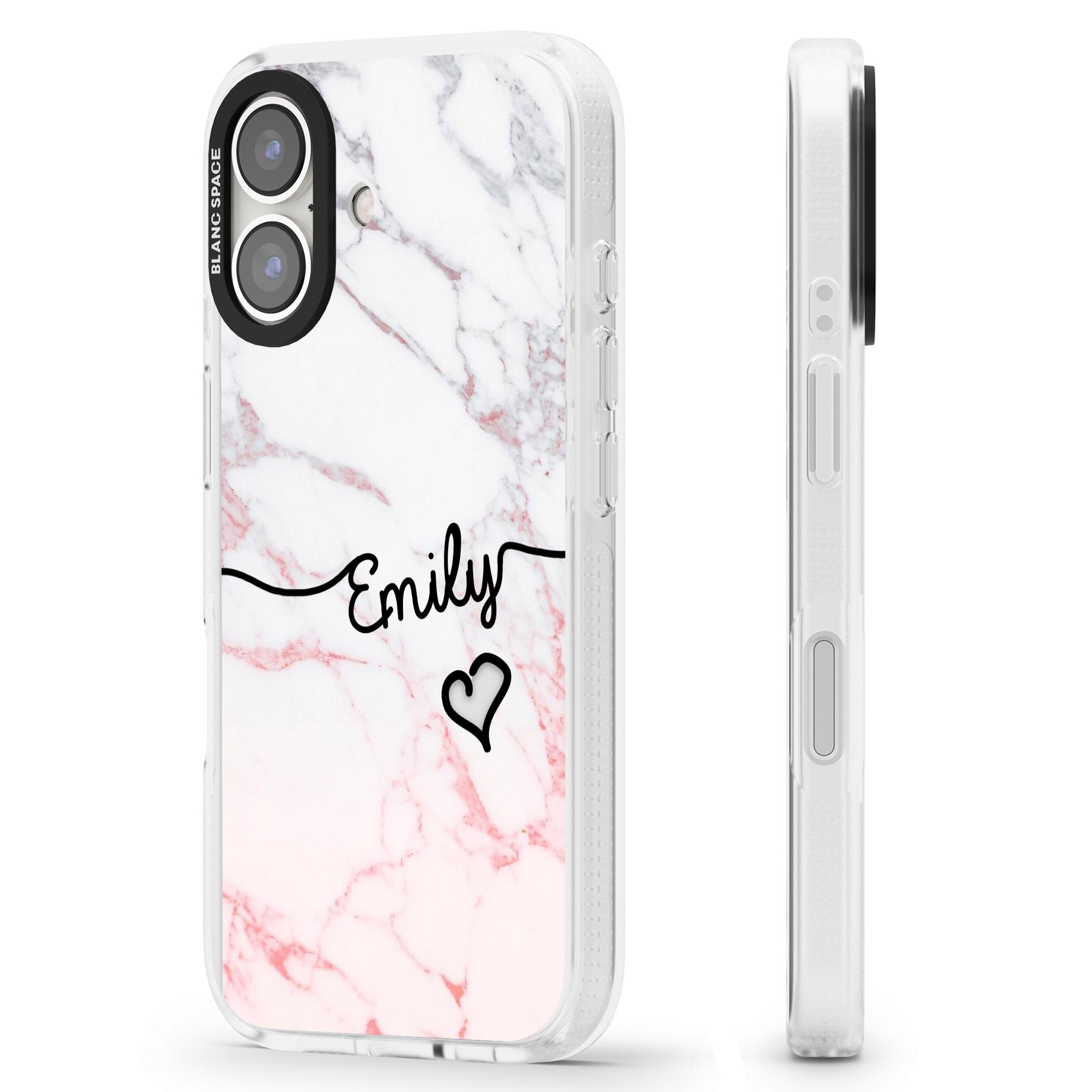 Pink Fade Marble iPhone 16 / 16 Plus Clear Case Impact Air - Blanc Space
