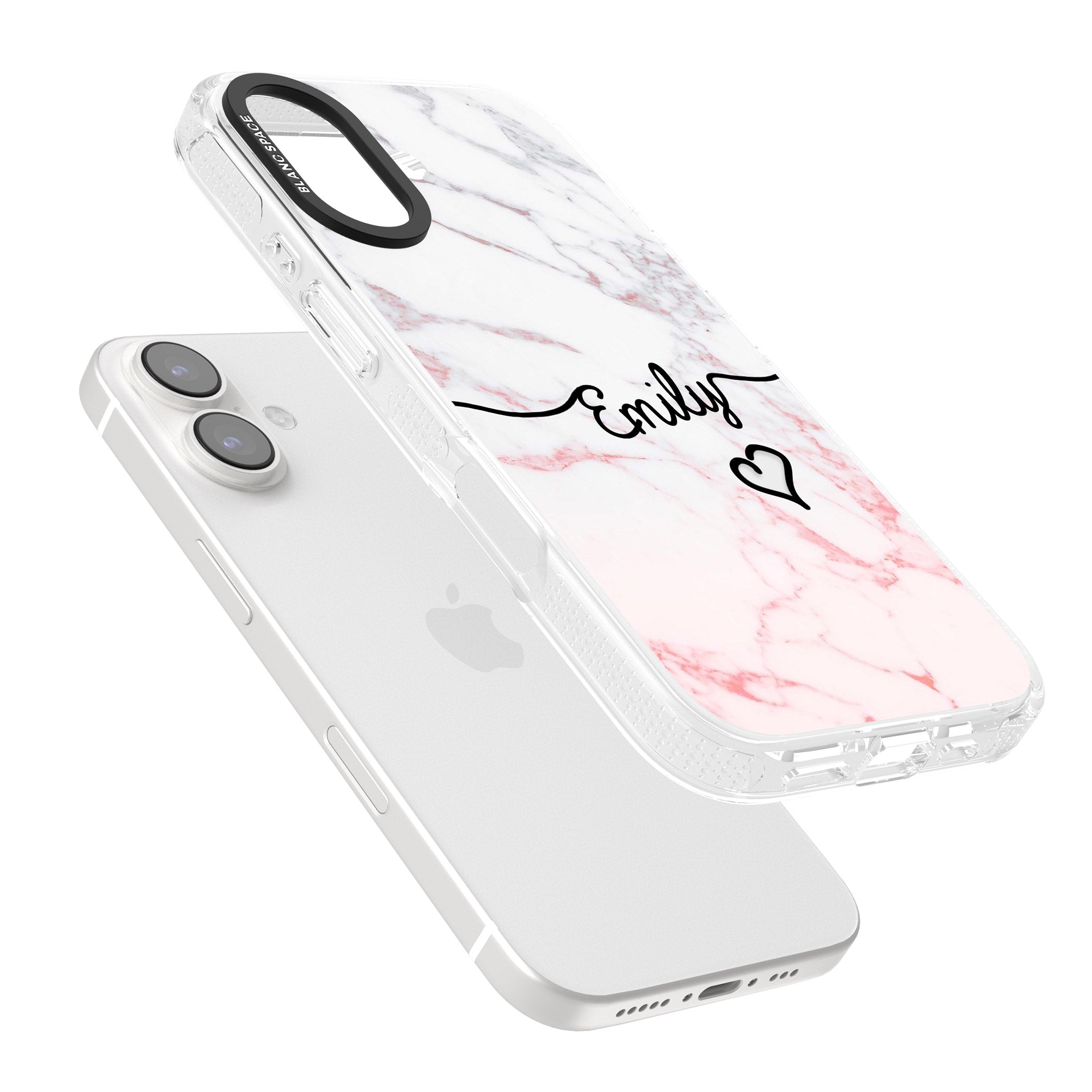 Pink Fade Marble iPhone 16 / 16 Plus Clear Case Impact Air - Blanc Space