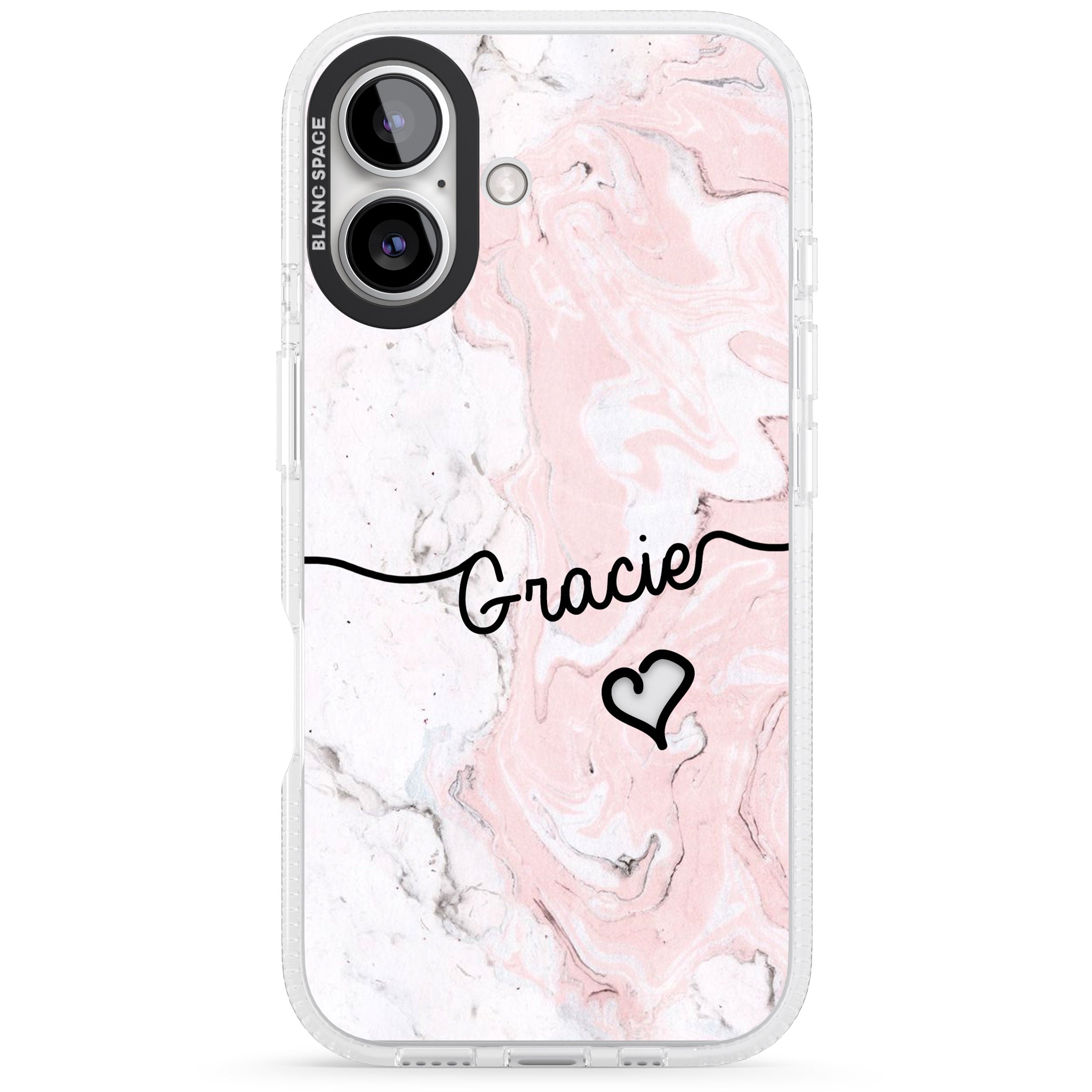 Pink Marble iPhone 16 / 16 Plus Clear Case Impact Air - Blanc Space