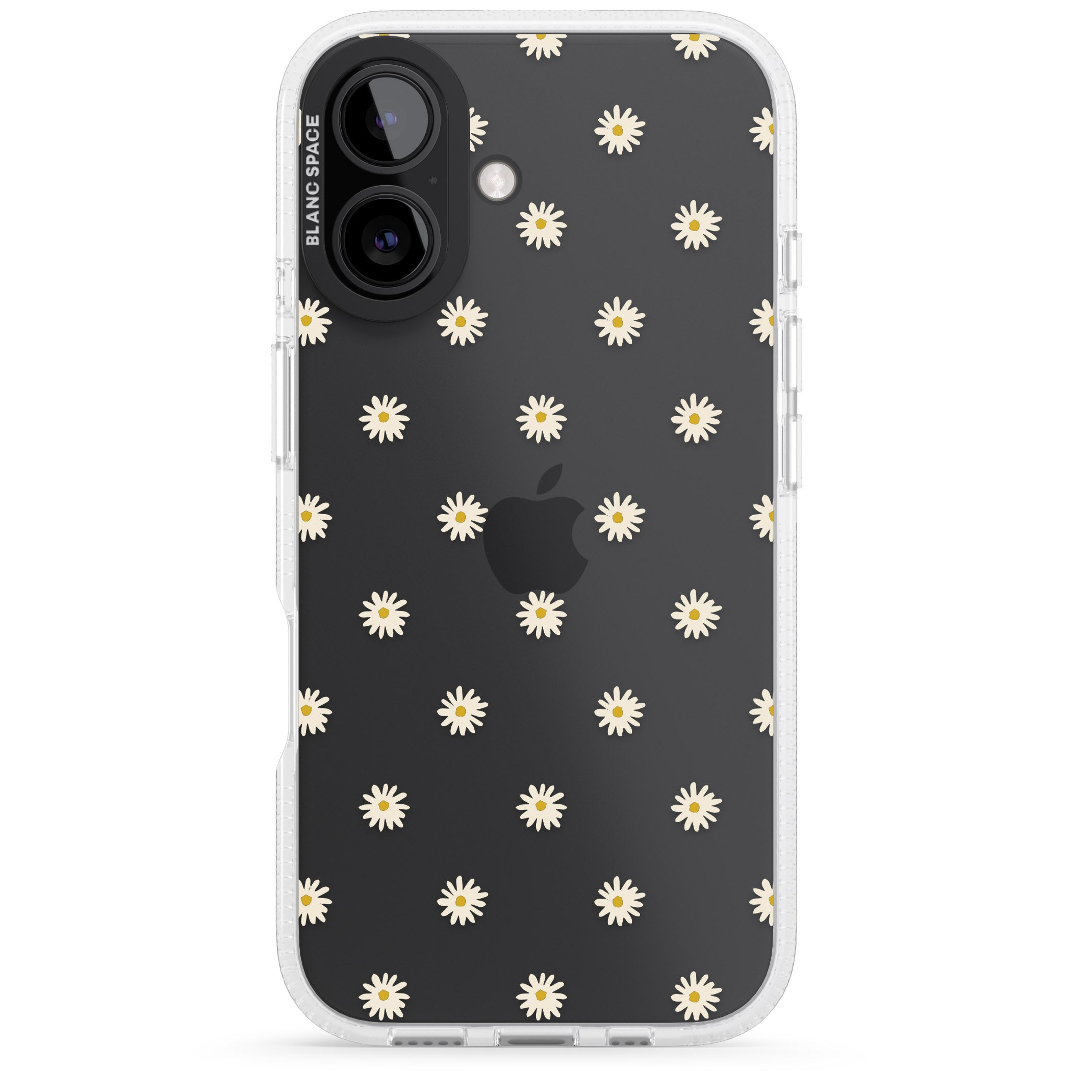 Daisy Pattern Transparent Cute Floral iPhone 16 / 16 Plus Clear Case Impact Air - Blanc Space