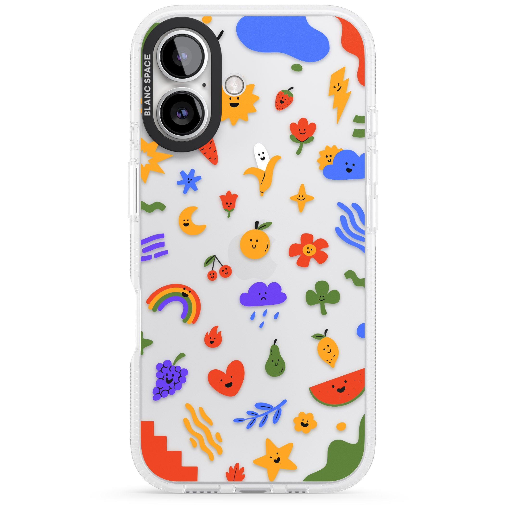 Mixed Cute Icon Pattern - Clear iPhone 16 / 16 Plus Clear Case Impact Air - Blanc Space