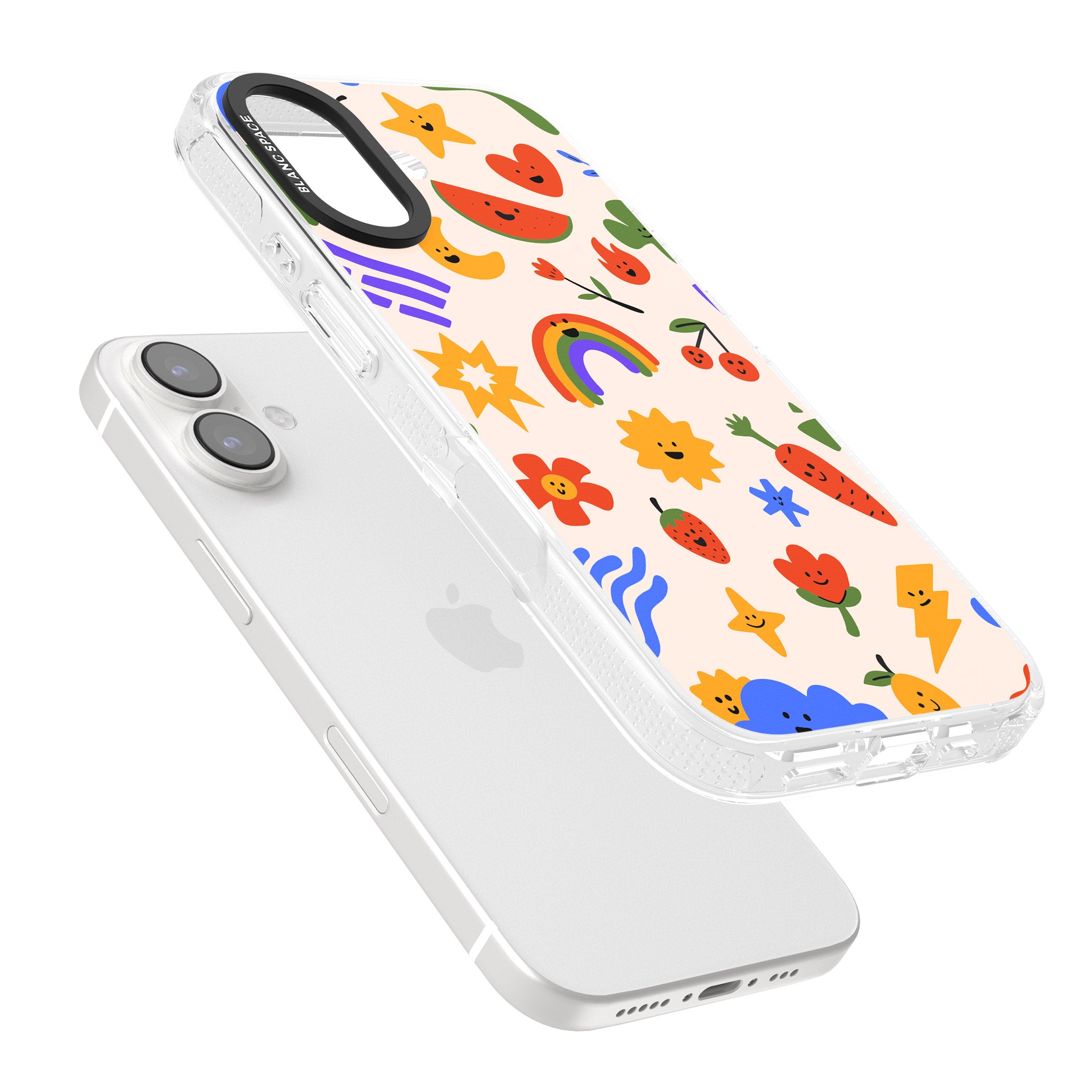 Mixed Large Kawaii Icons - Solid iPhone 16 / 16 Plus Clear Case Impact Air - Blanc Space