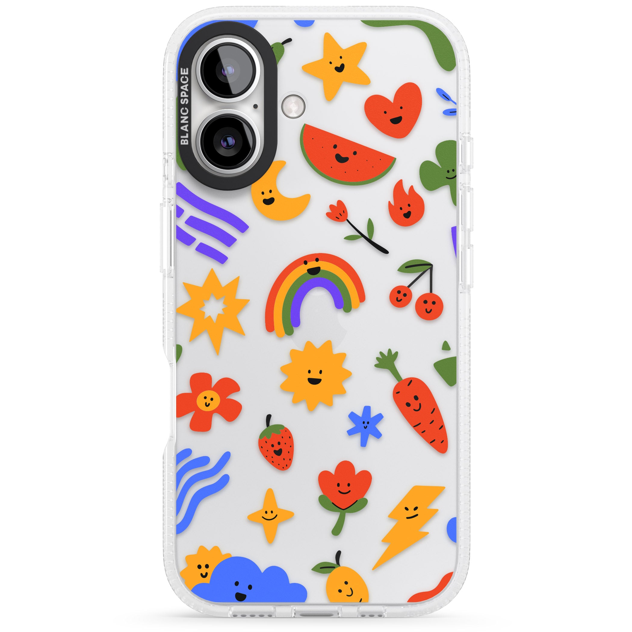 Mixed Large Kawaii Icons - Clear iPhone 16 / 16 Plus Clear Case Impact Air - Blanc Space