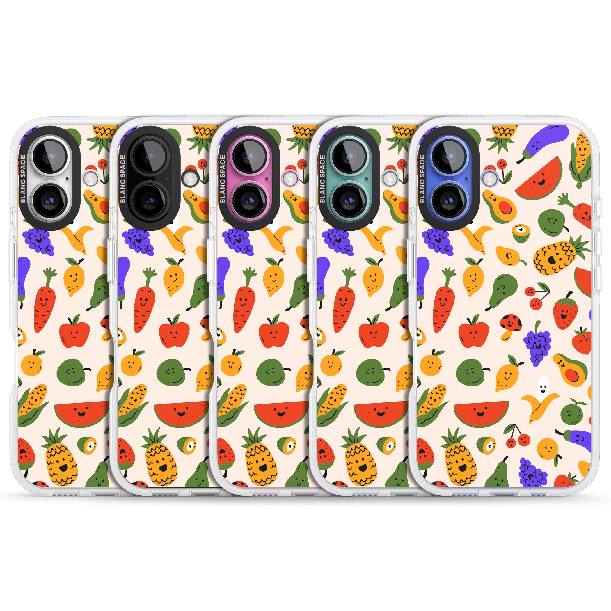 Mixed Kawaii Food Icons - Solid iPhone 16 / 16 Plus Clear Case Impact Air - Blanc Space