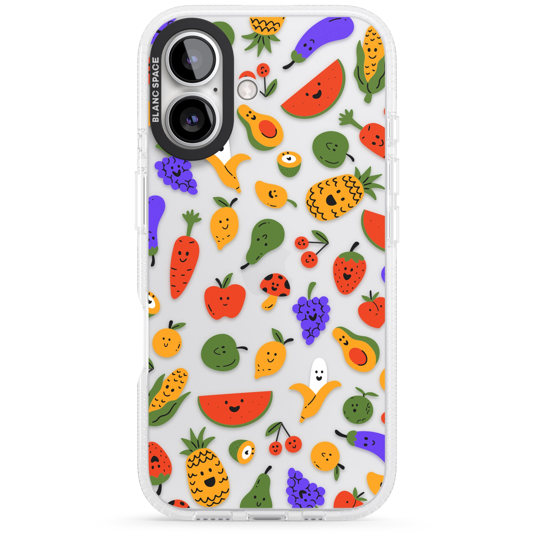 Mixed Kawaii Food Icons - Clear iPhone 16 / 16 Plus Clear Case Impact Air - Blanc Space
