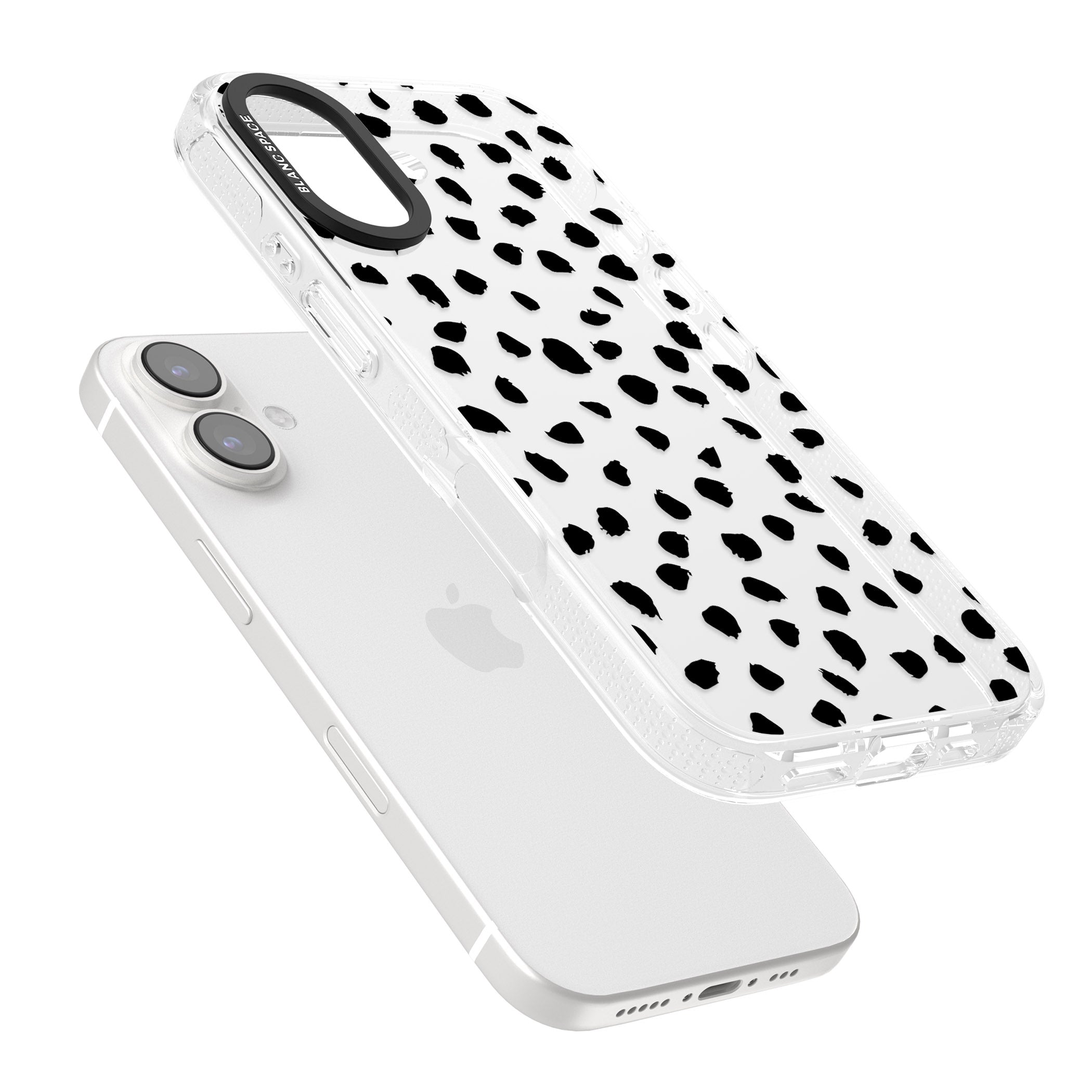 Black on Transparent Dalmatian Polka Dot Spots iPhone 16 / 16 Plus Clear Case Impact Air - Blanc Space