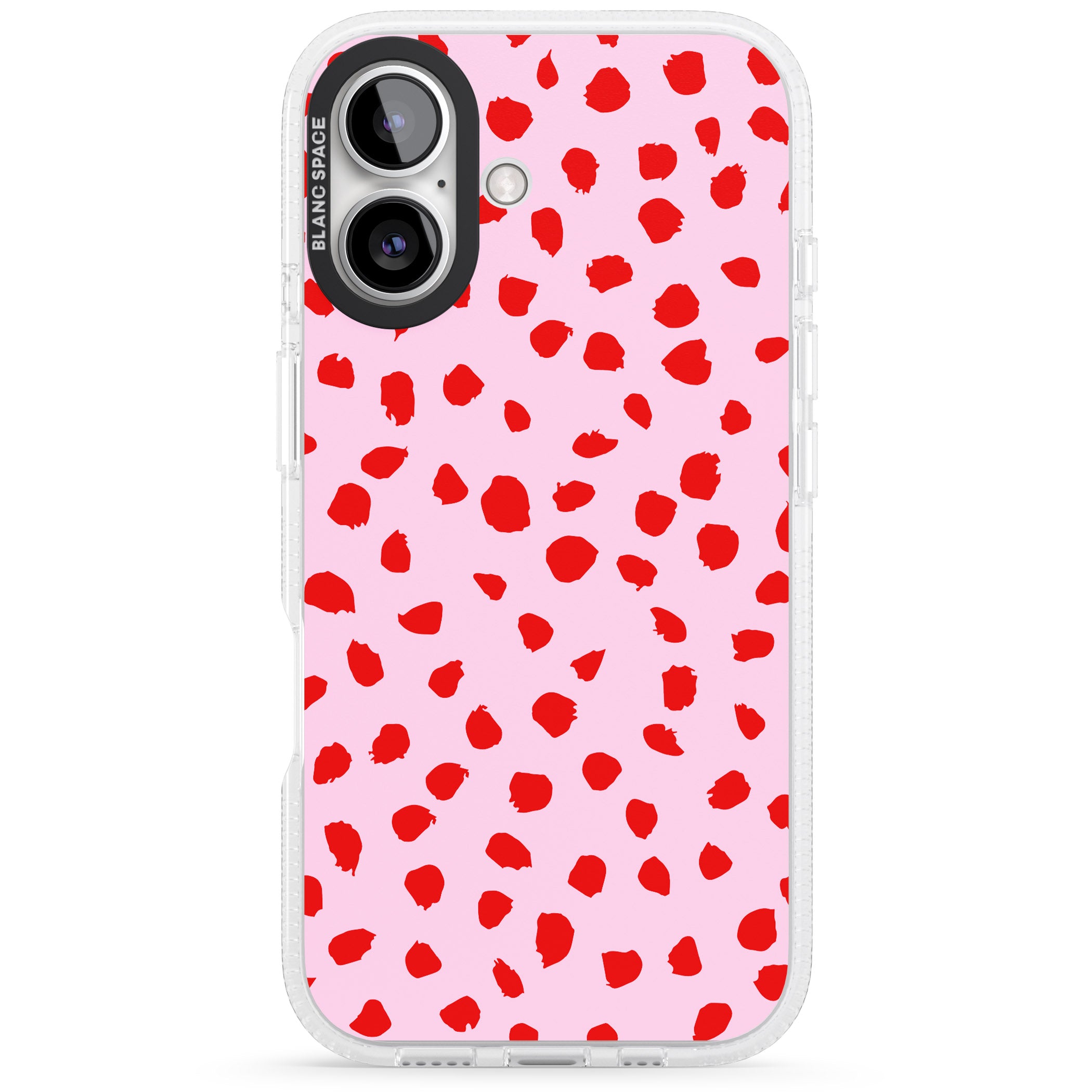 Red on Pink Dalmatian Polka Dot Spots iPhone 16 / 16 Plus Clear Case Impact Air - Blanc Space