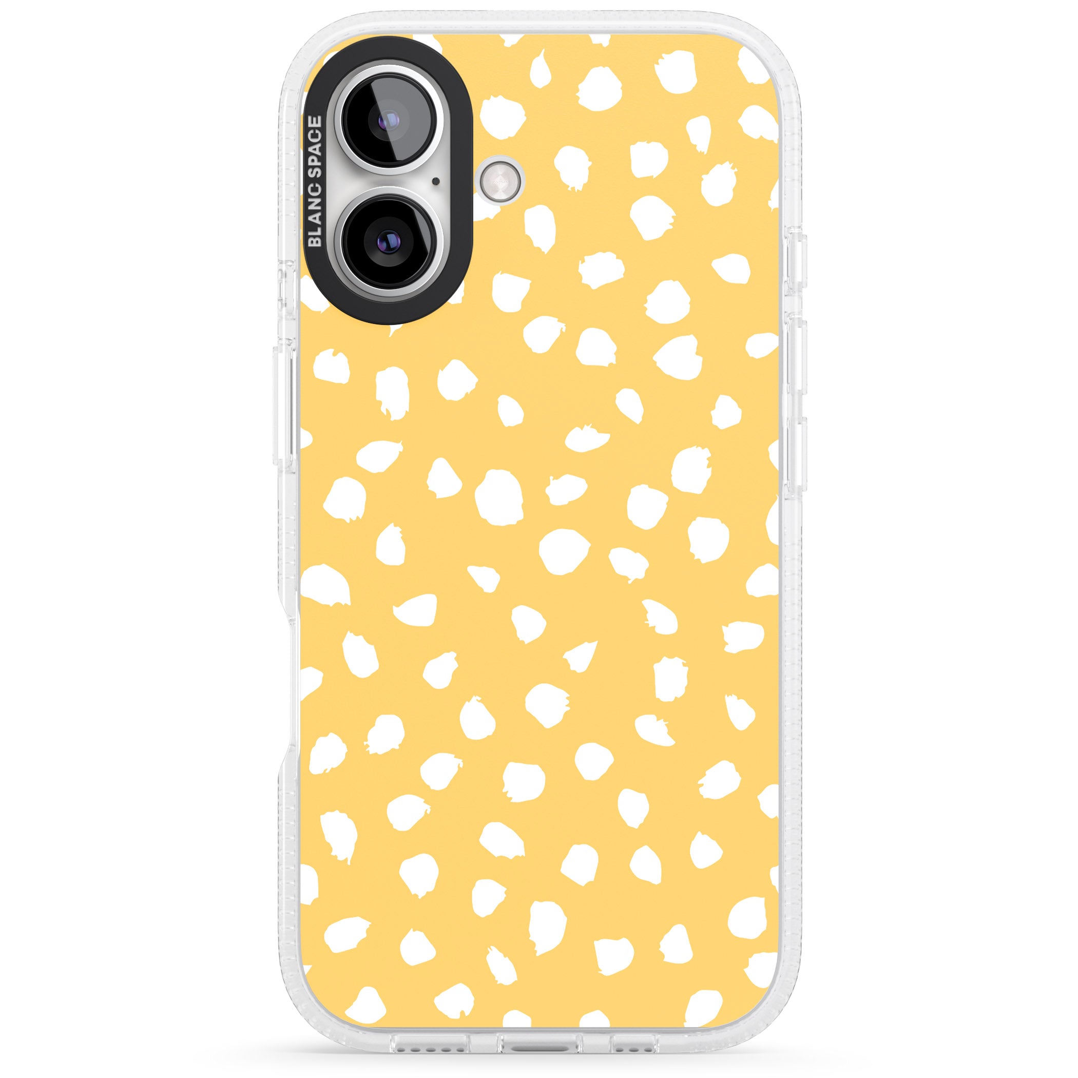 White on Yellow Dalmatian Polka Dot Spots iPhone 16 / 16 Plus Clear Case Impact Air - Blanc Space