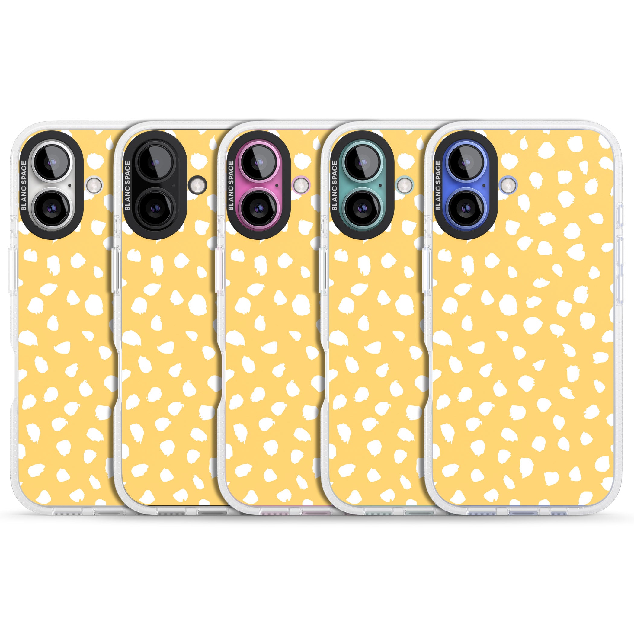 White on Yellow Dalmatian Polka Dot Spots iPhone 16 / 16 Plus Clear Case Impact Air - Blanc Space