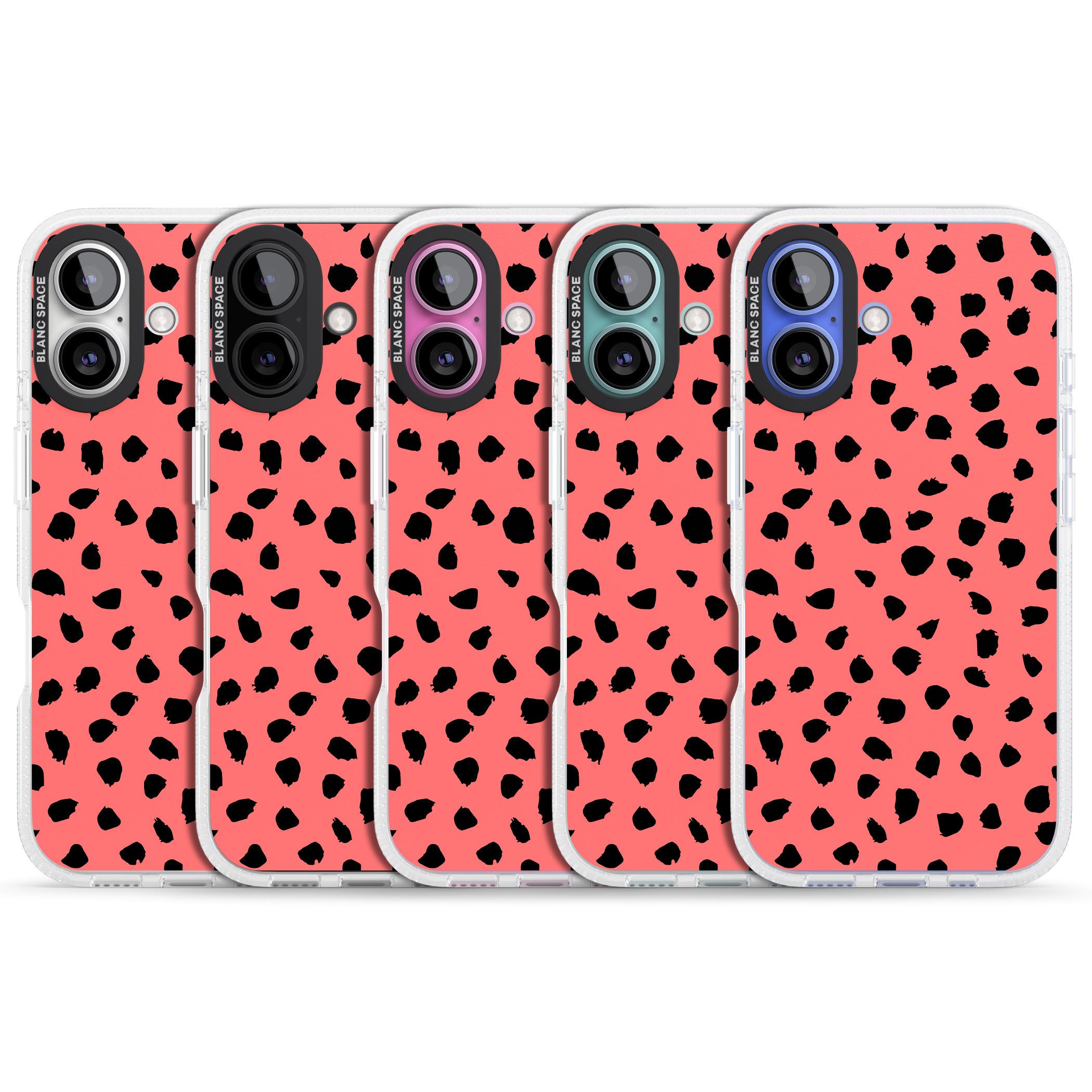 Black on Salmon Pink Dalmatian Polka Dot Spots iPhone 16 / 16 Plus Clear Case Impact Air - Blanc Space